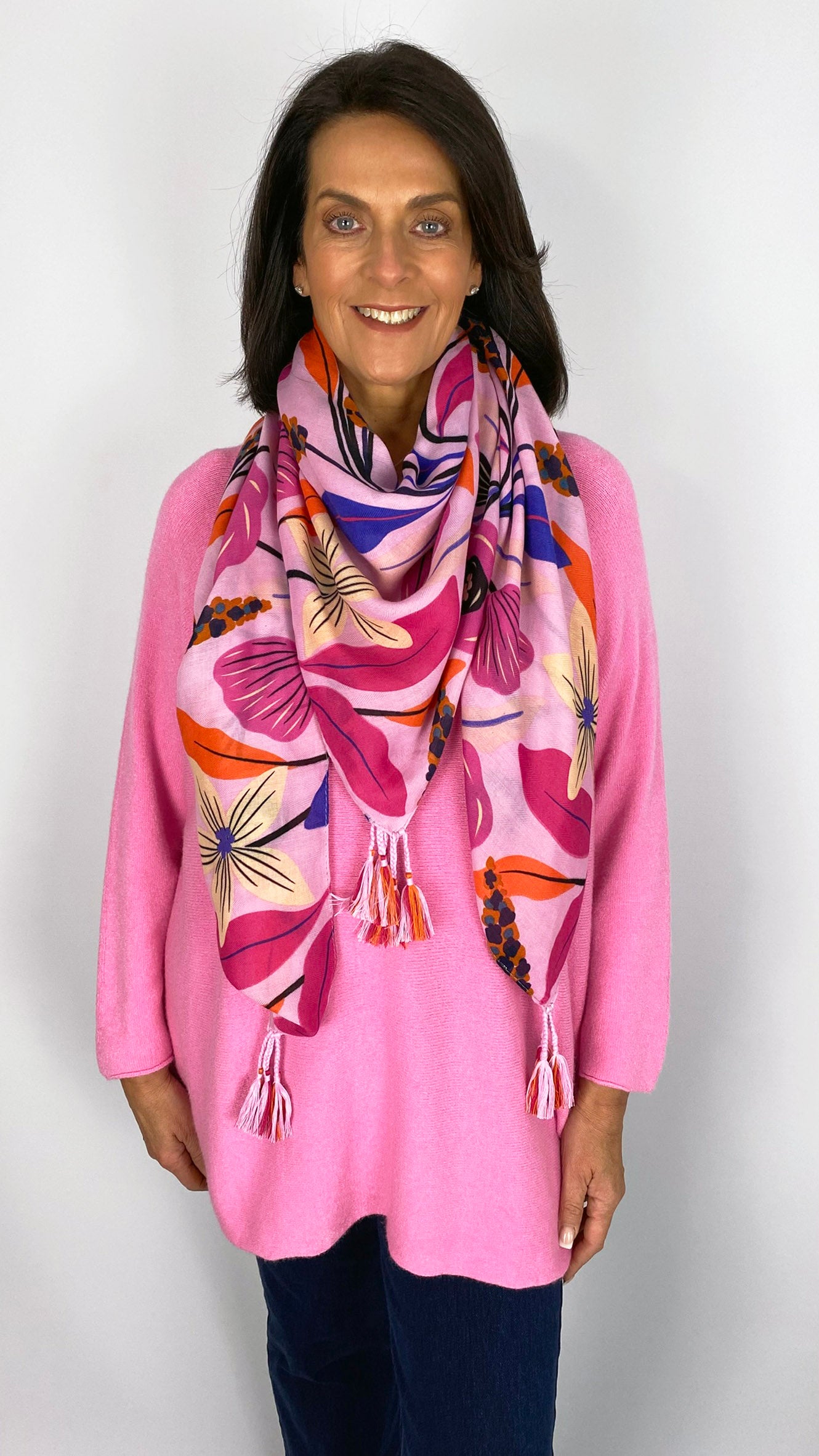 Tassel detail print square scarf | 7 Colours