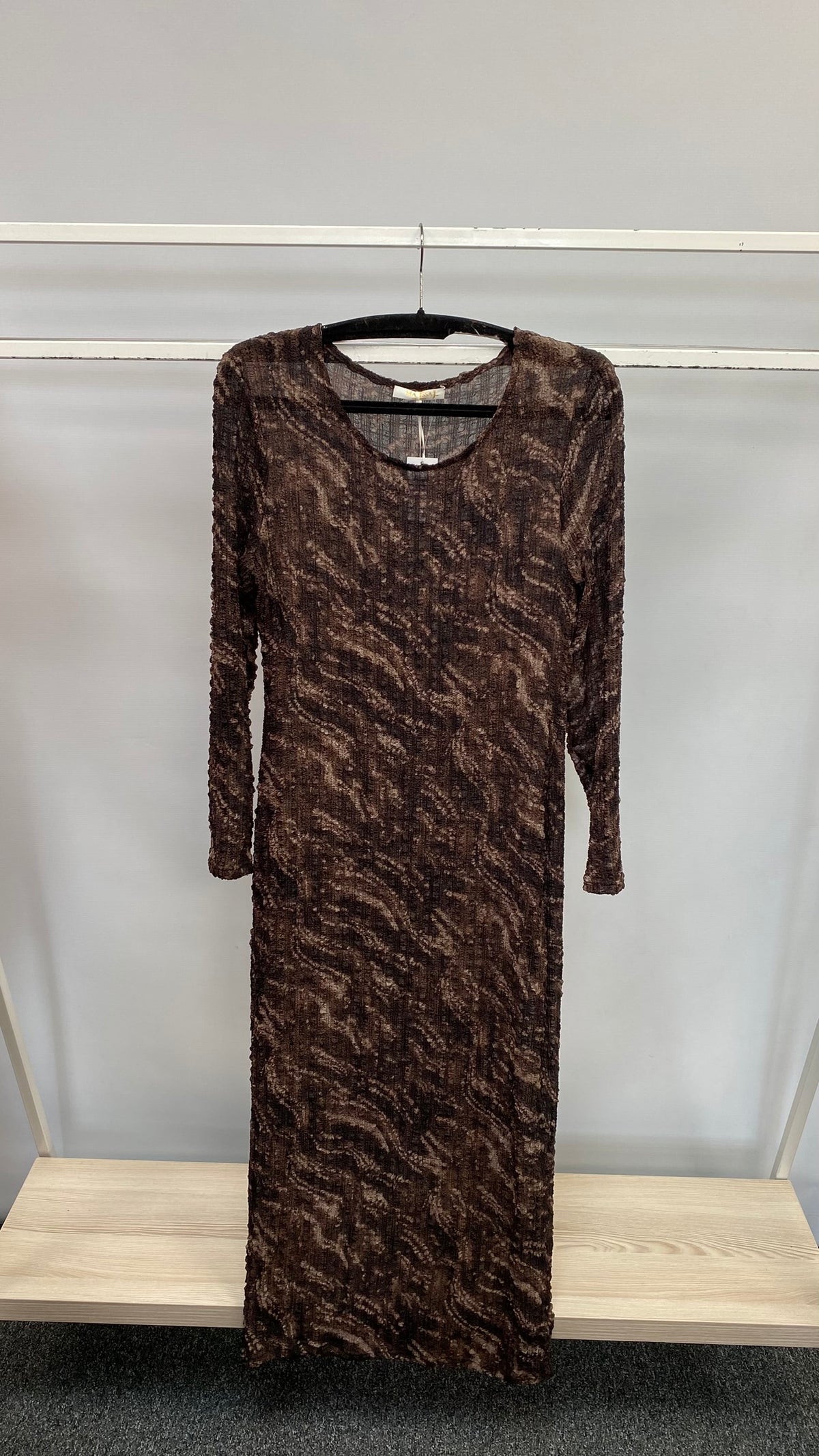 Textured waffle long sleeve dress | Brown | by Malissa J