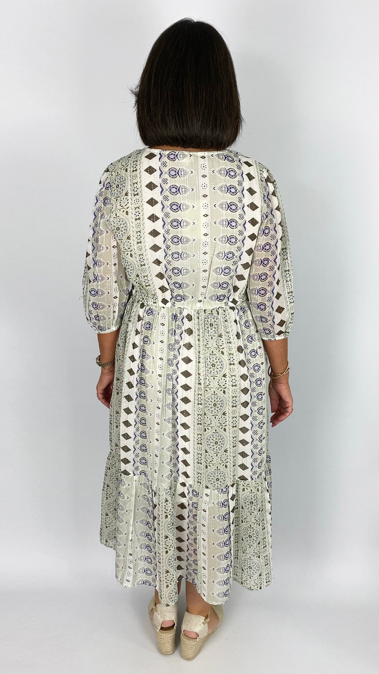 Annie aztec drawstring waist midaxi dress | Mint/White