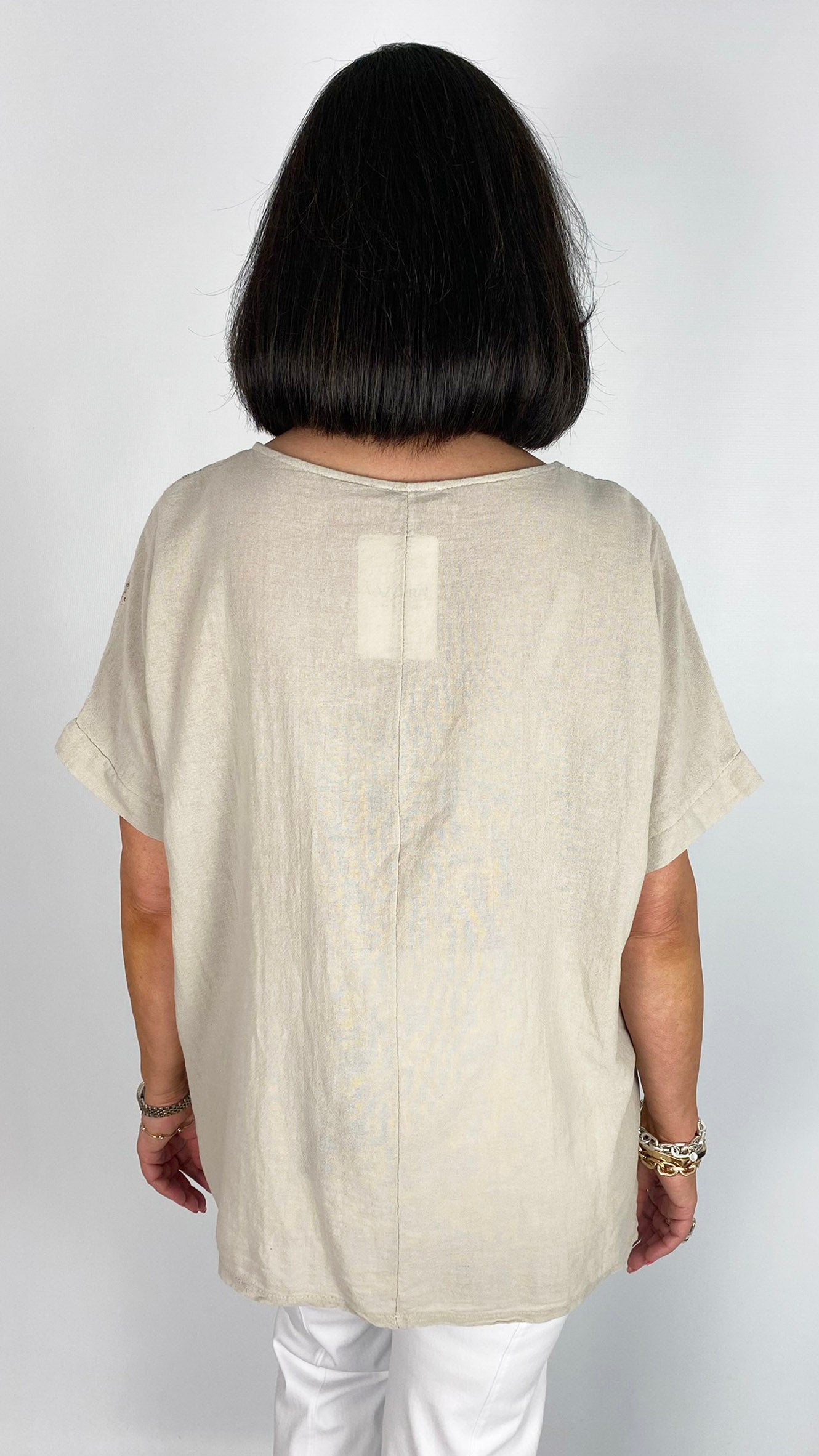 Cotton & linen sequin sunflower drawstring side top | 3 Colours