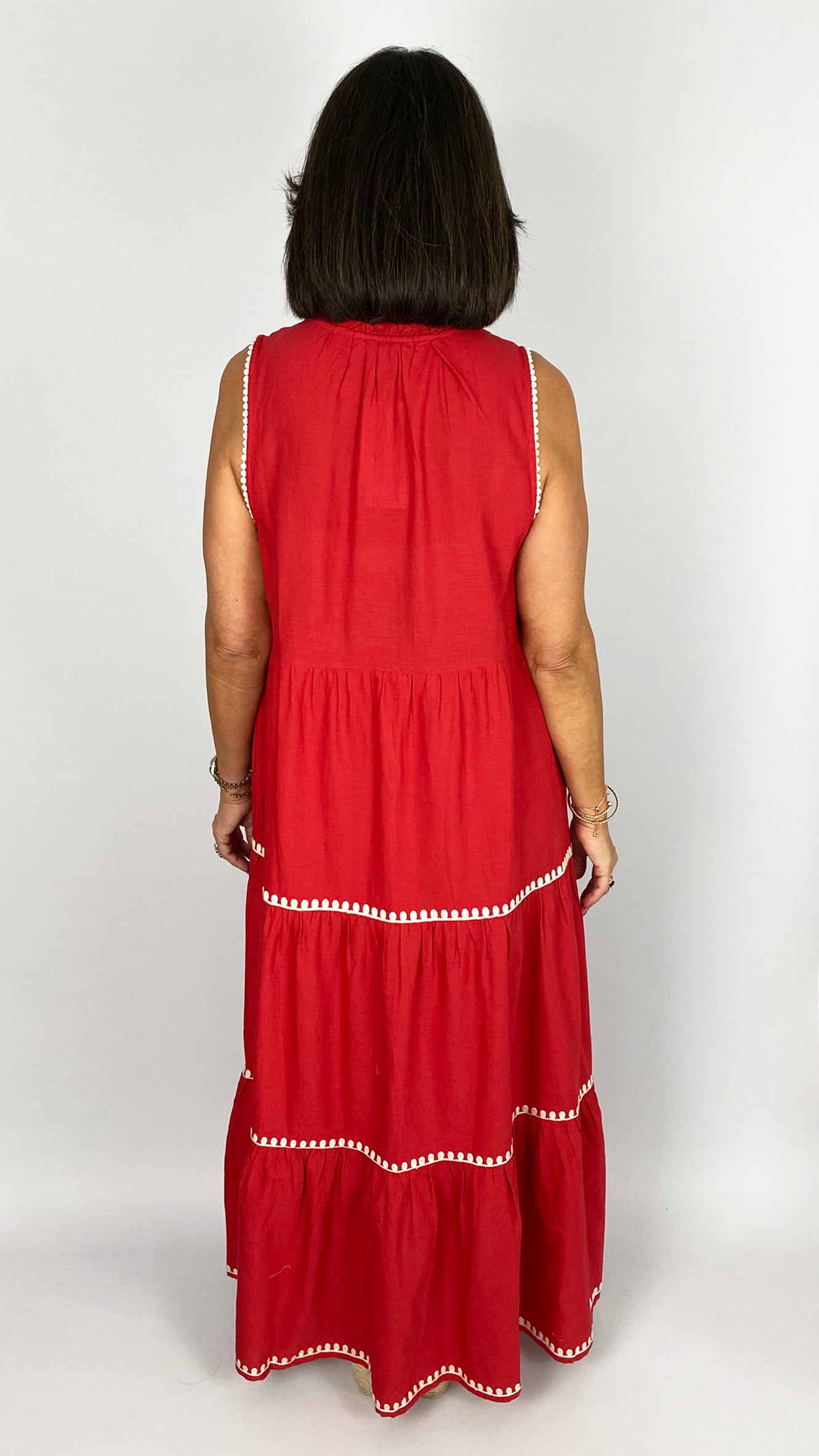 Irina embroidered tiered dress | Red