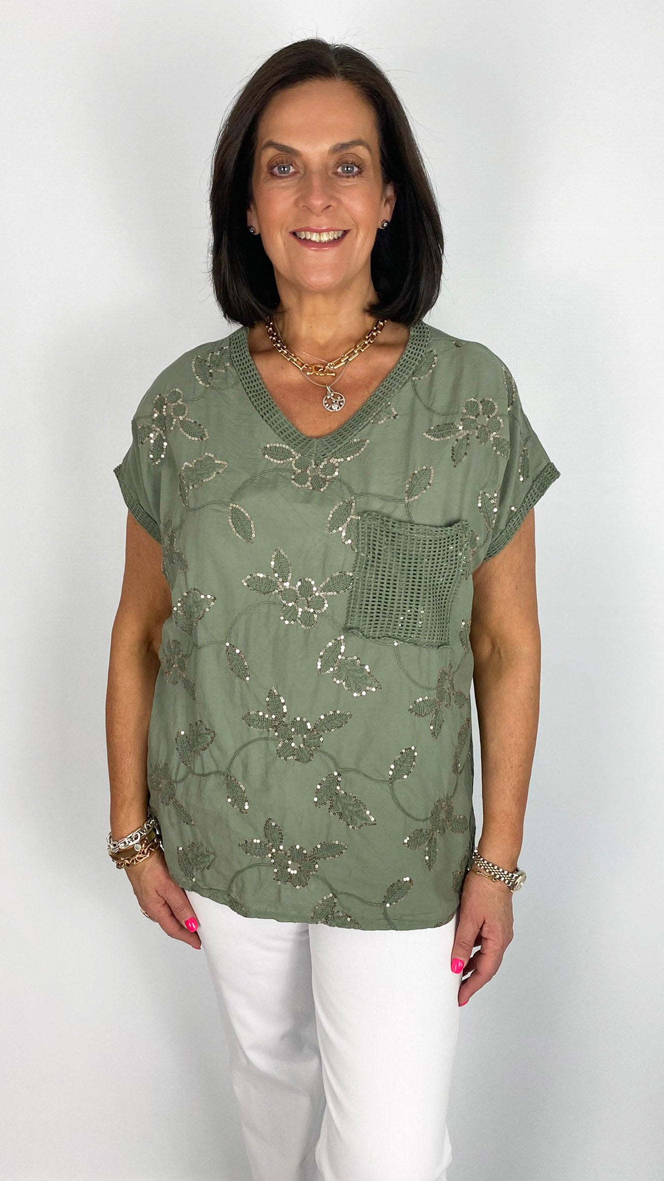 Mesh & sequin embellished cotton top | 4 Colours