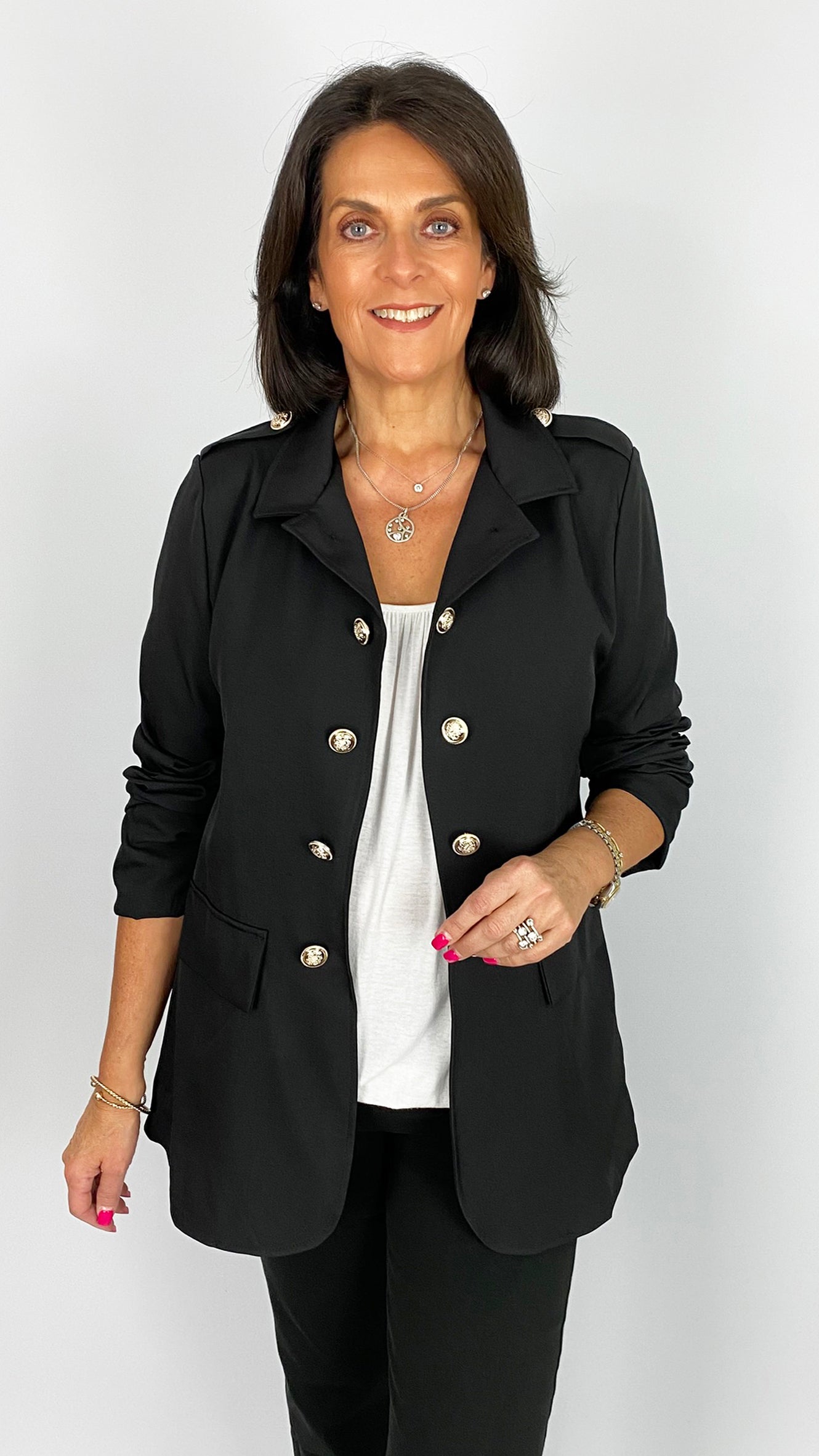 Military style ruche-sleeve blazer | 4 Colours