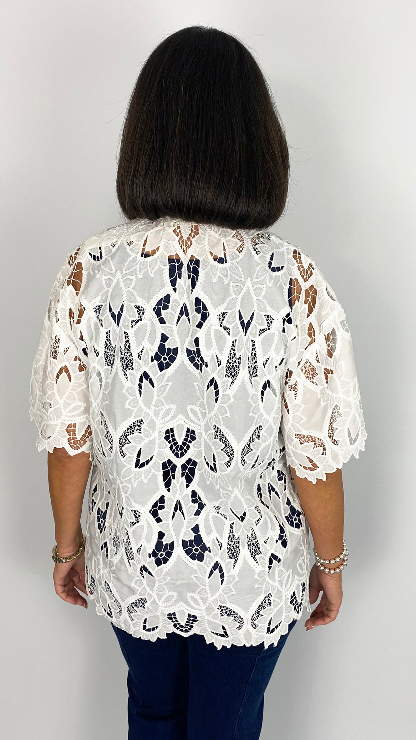 Broderie anglais notch v-neck top | White | 2 Sizes | by Malissa J