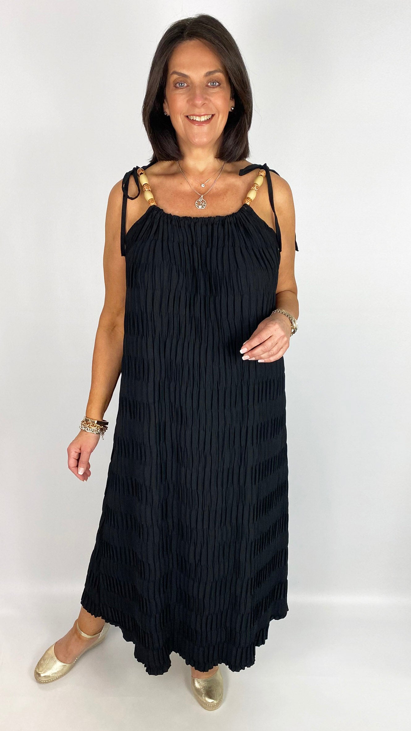 Beaded tie crinkle midaxi dress | 6 Colours | last 1s