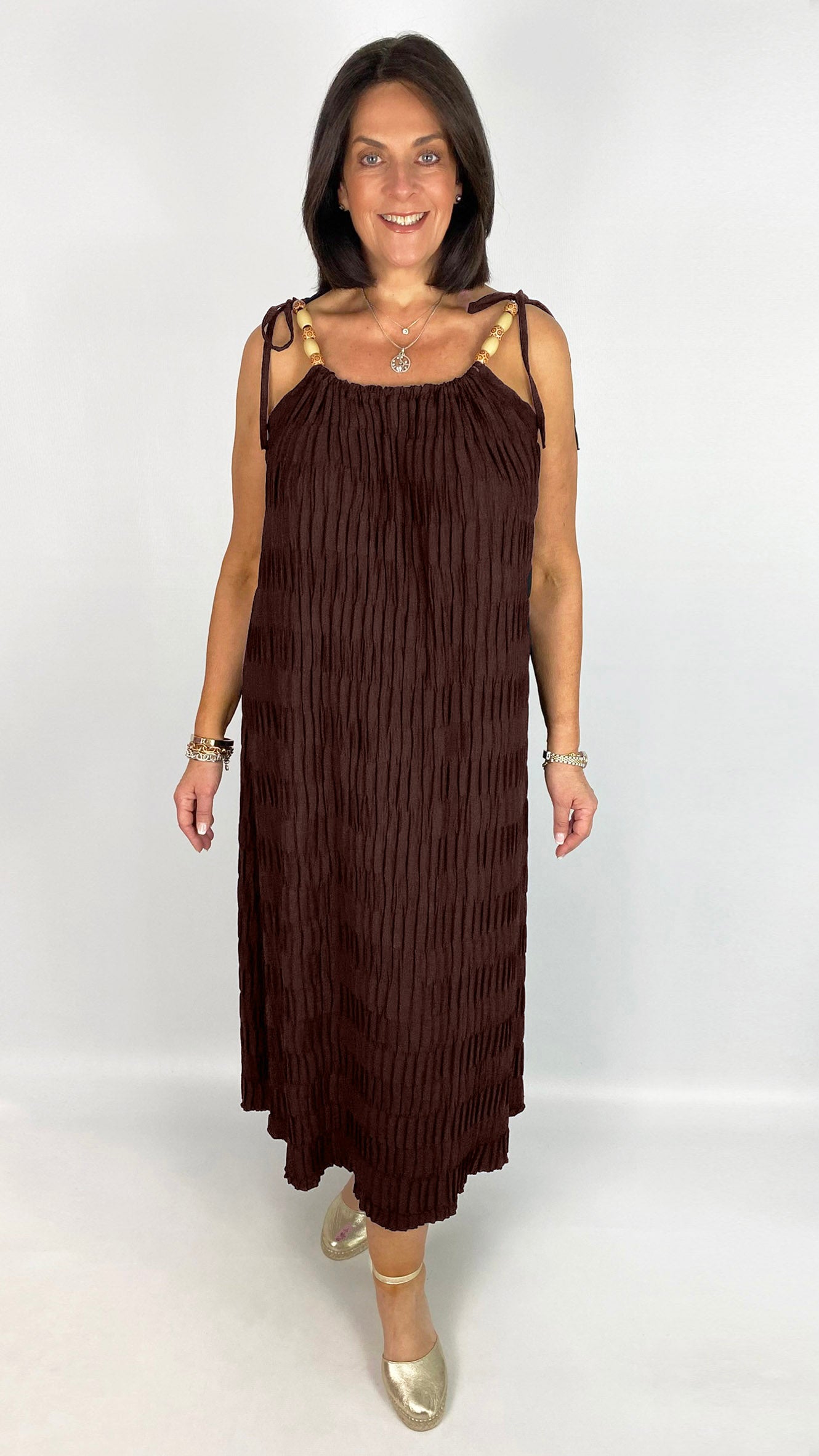 Beaded tie crinkle midaxi dress | 6 Colours | last 1s