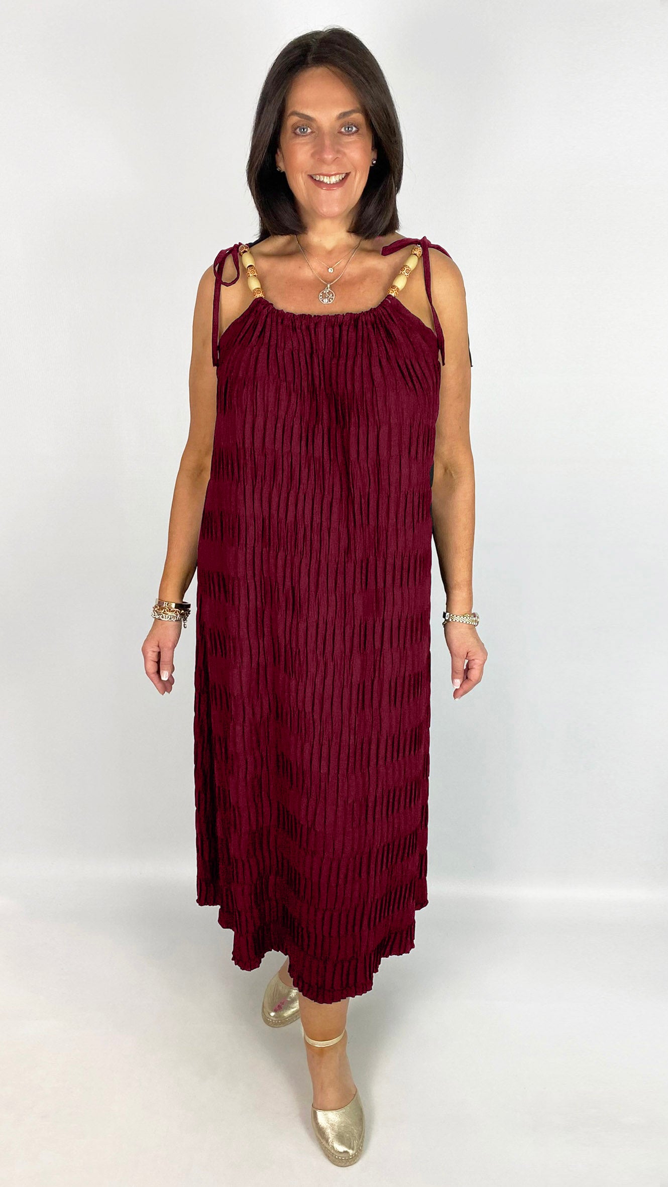 Beaded tie crinkle midaxi dress | 6 Colours | last 1s