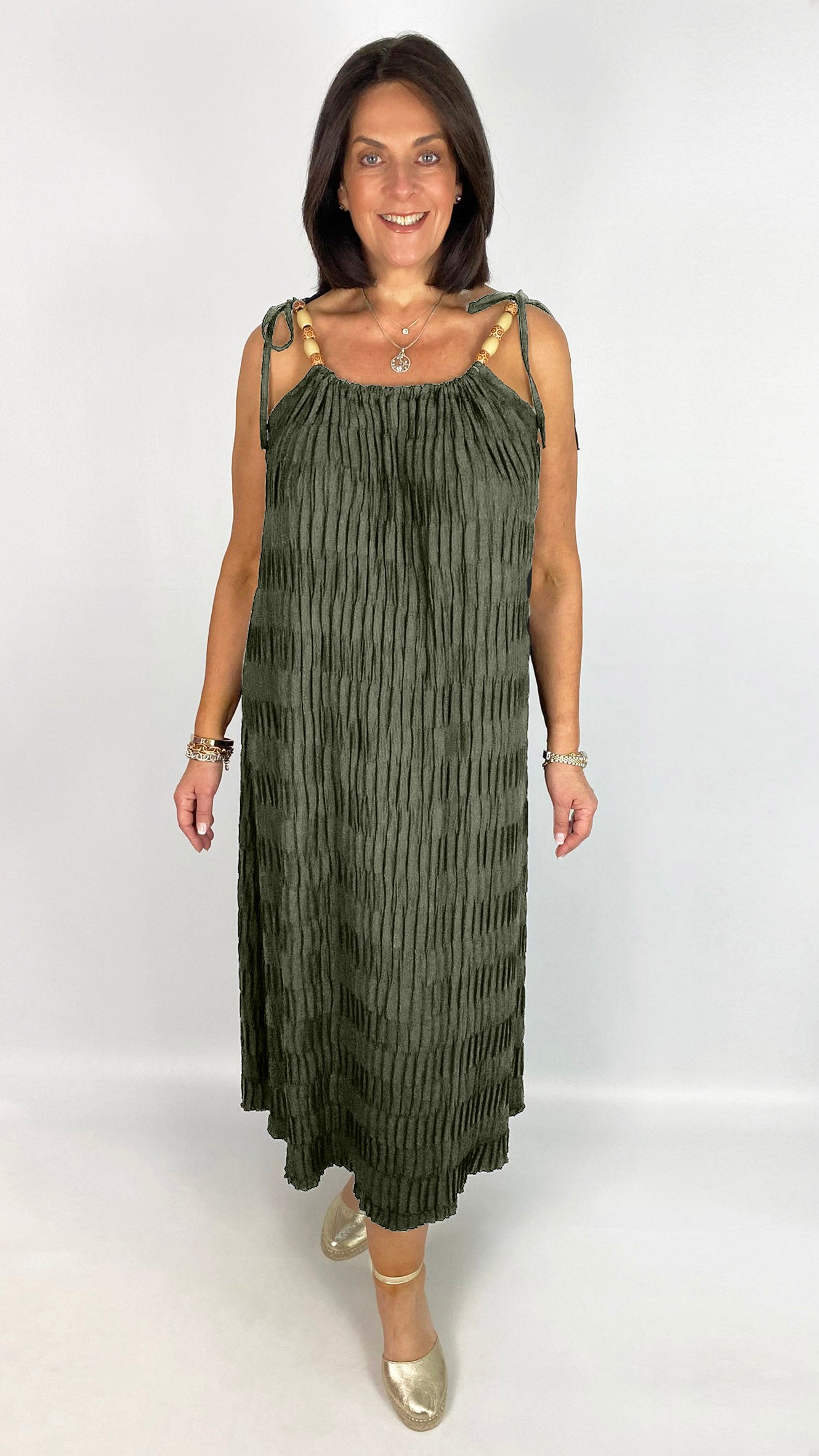 Beaded tie crinkle midaxi dress | 6 Colours | last 1s