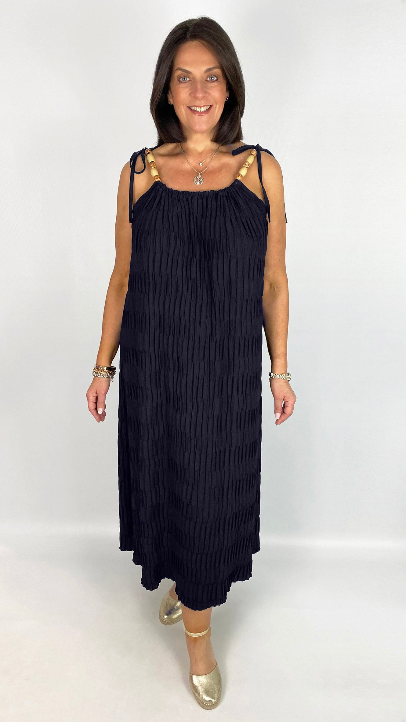 Beaded tie crinkle midaxi dress | 6 Colours | last 1s