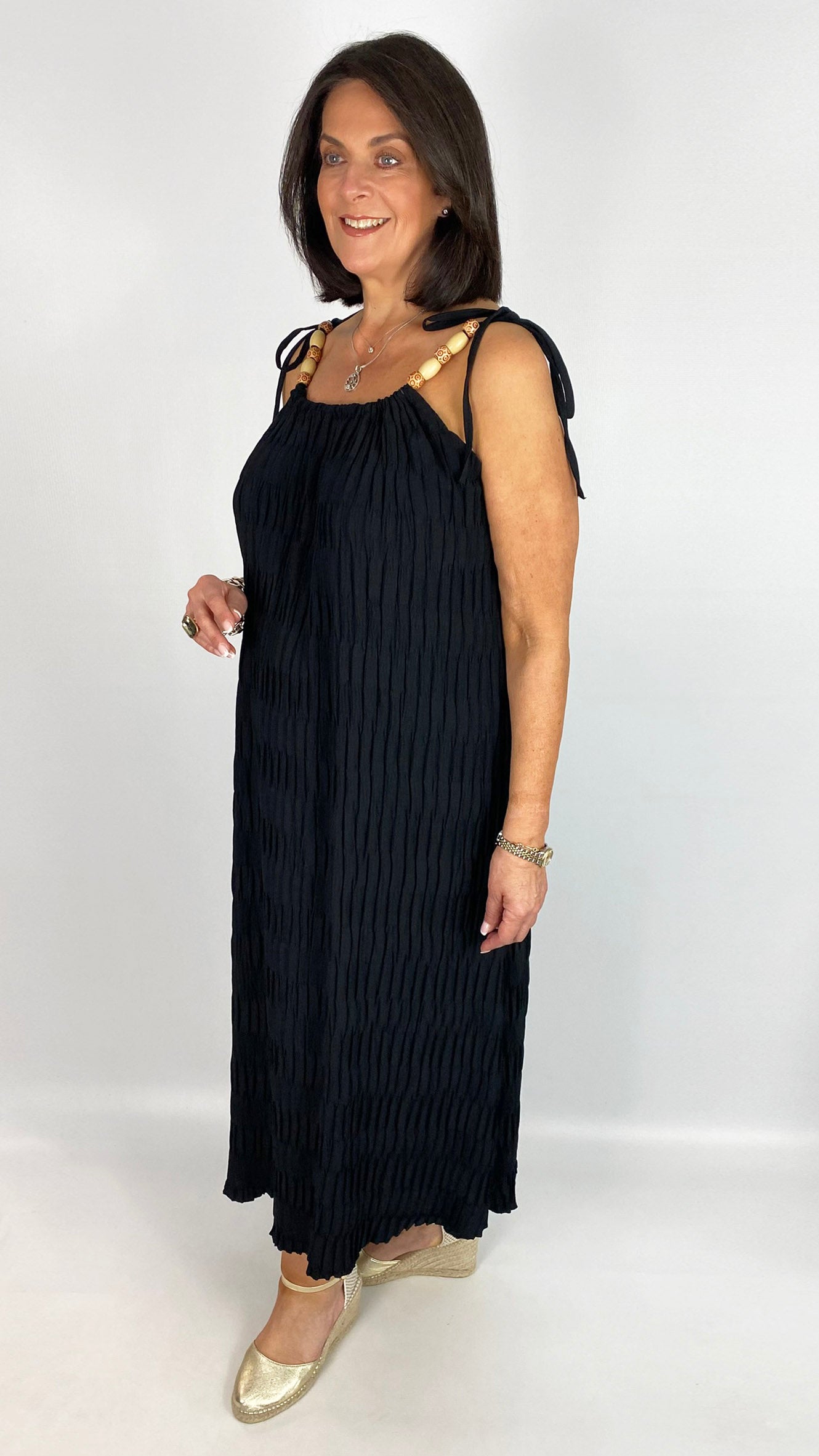 Beaded tie crinkle midaxi dress | 6 Colours | last 1s