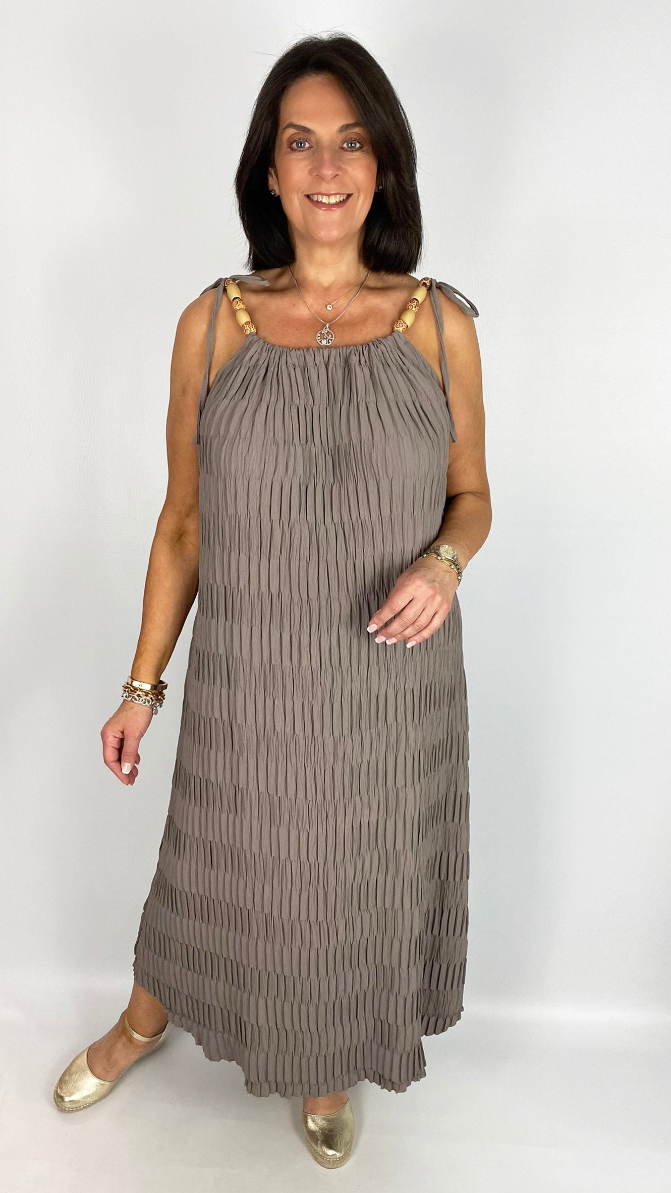 Beaded tie crinkle midaxi dress | 6 Colours | last 1s