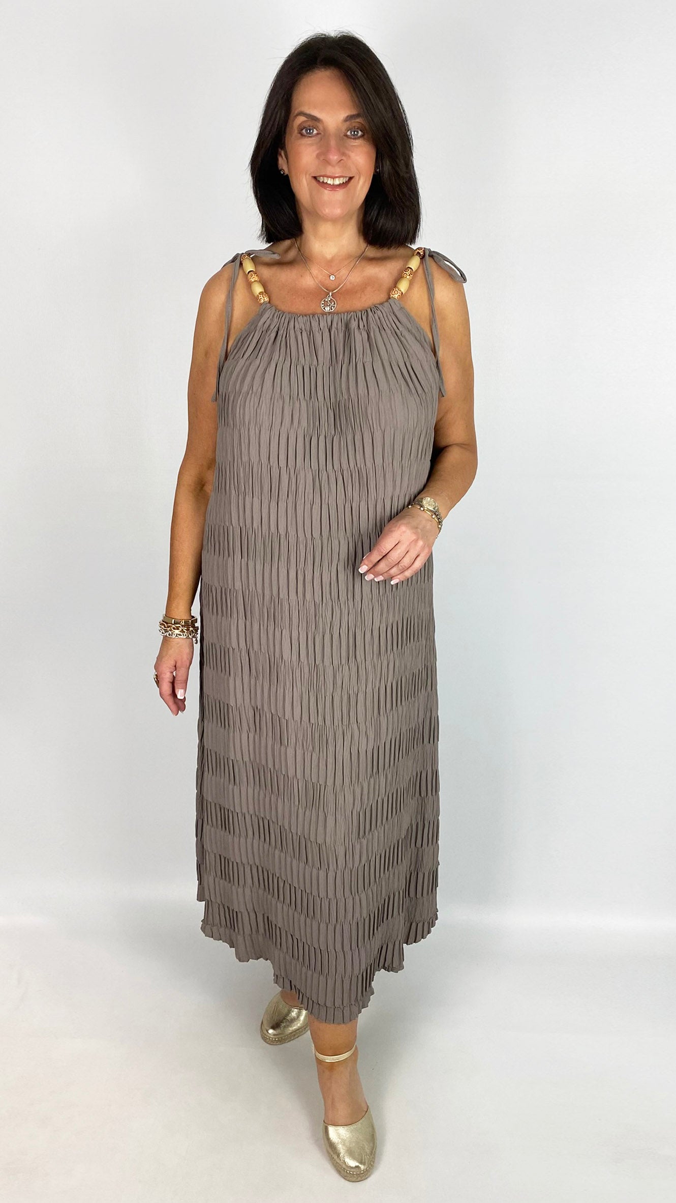Beaded tie crinkle midaxi dress | 6 Colours | last 1s