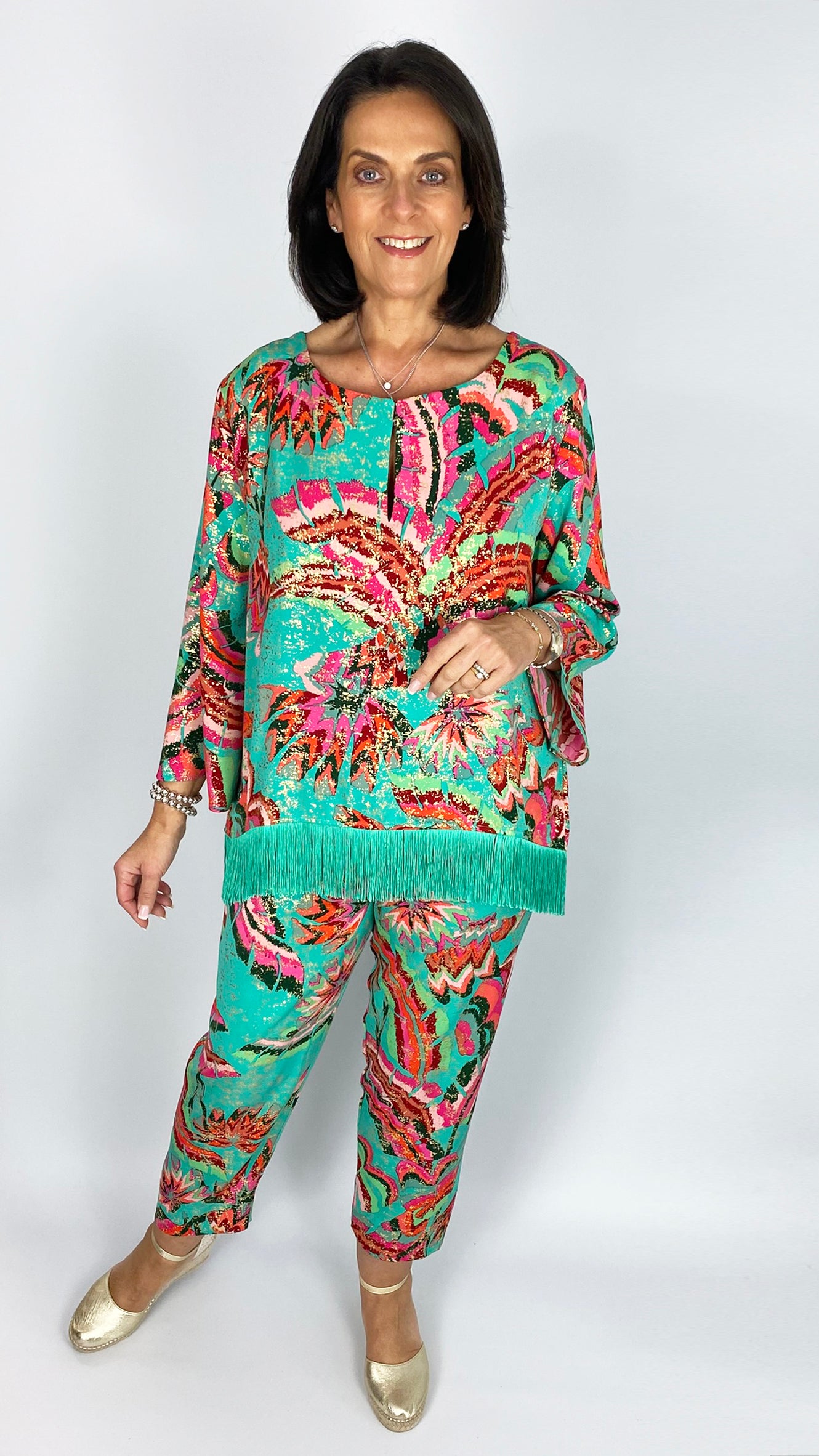 Print tapered leg cropped pant | Green Multi | 2 Sizes | by Malissa J