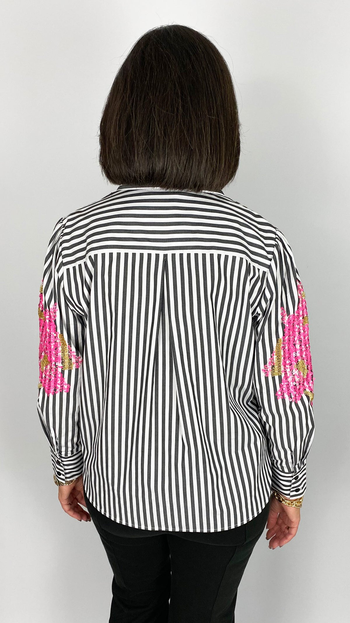 Embellished sleeve stripe shirt | Black/White | 2 Sizes | by Malissa J