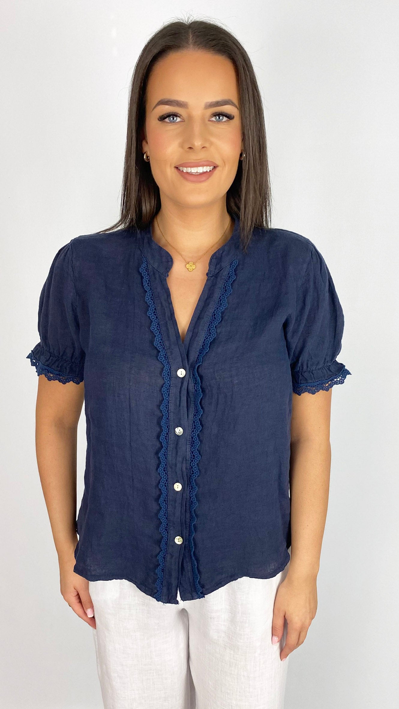 Pure linen crochet trimmed top | 4 Colours