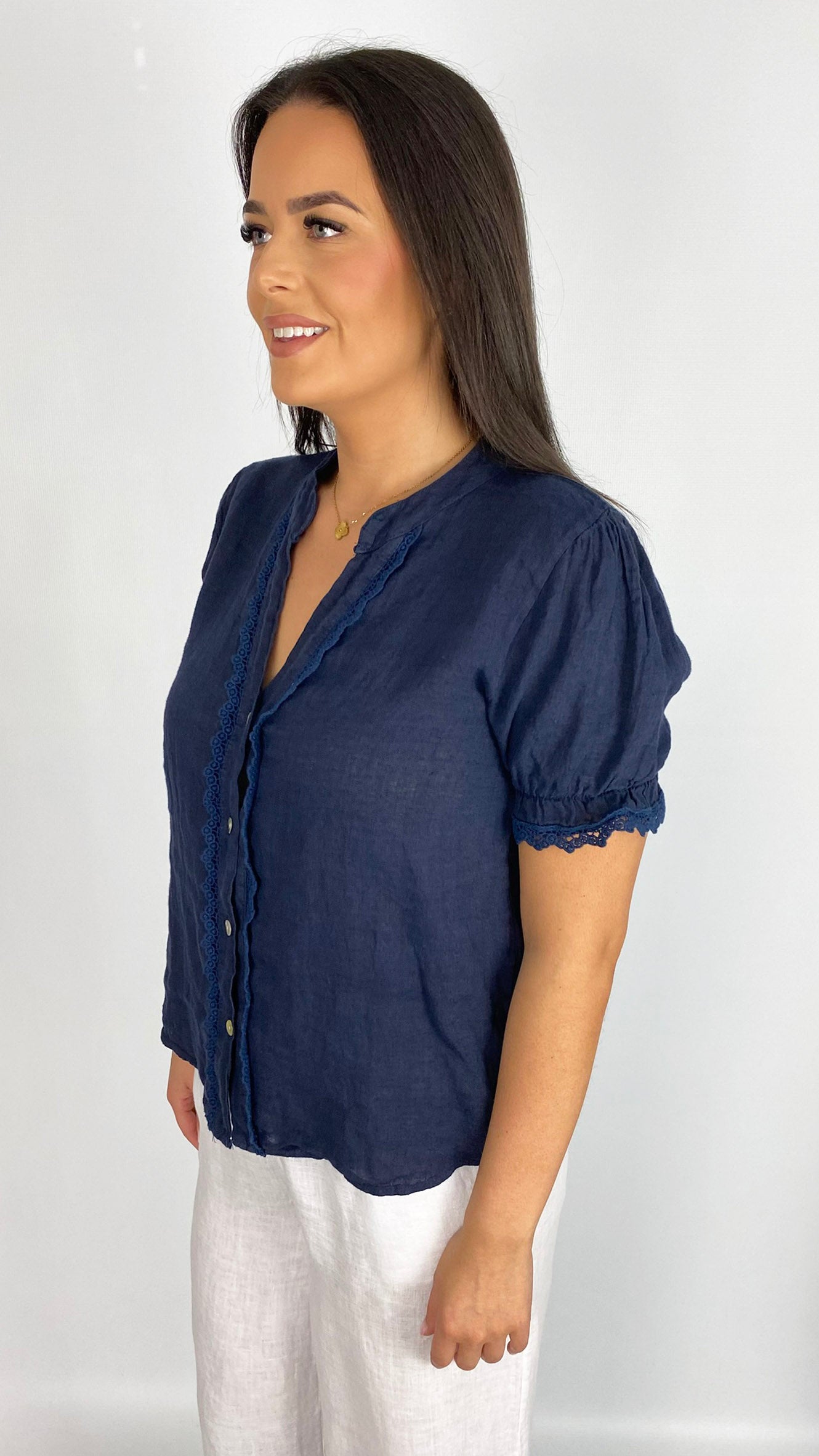 Pure linen crochet trimmed top | 4 Colours