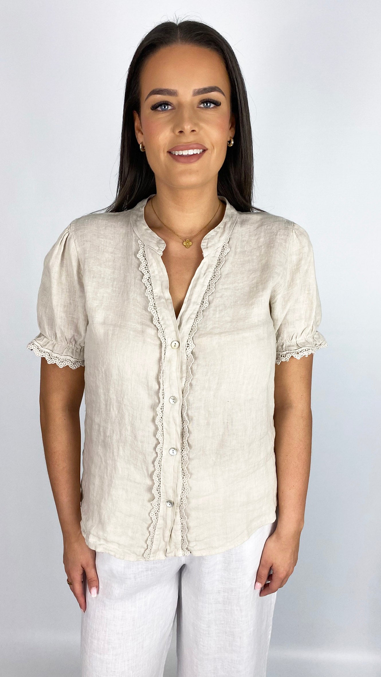 Pure linen crochet trimmed top | 4 Colours