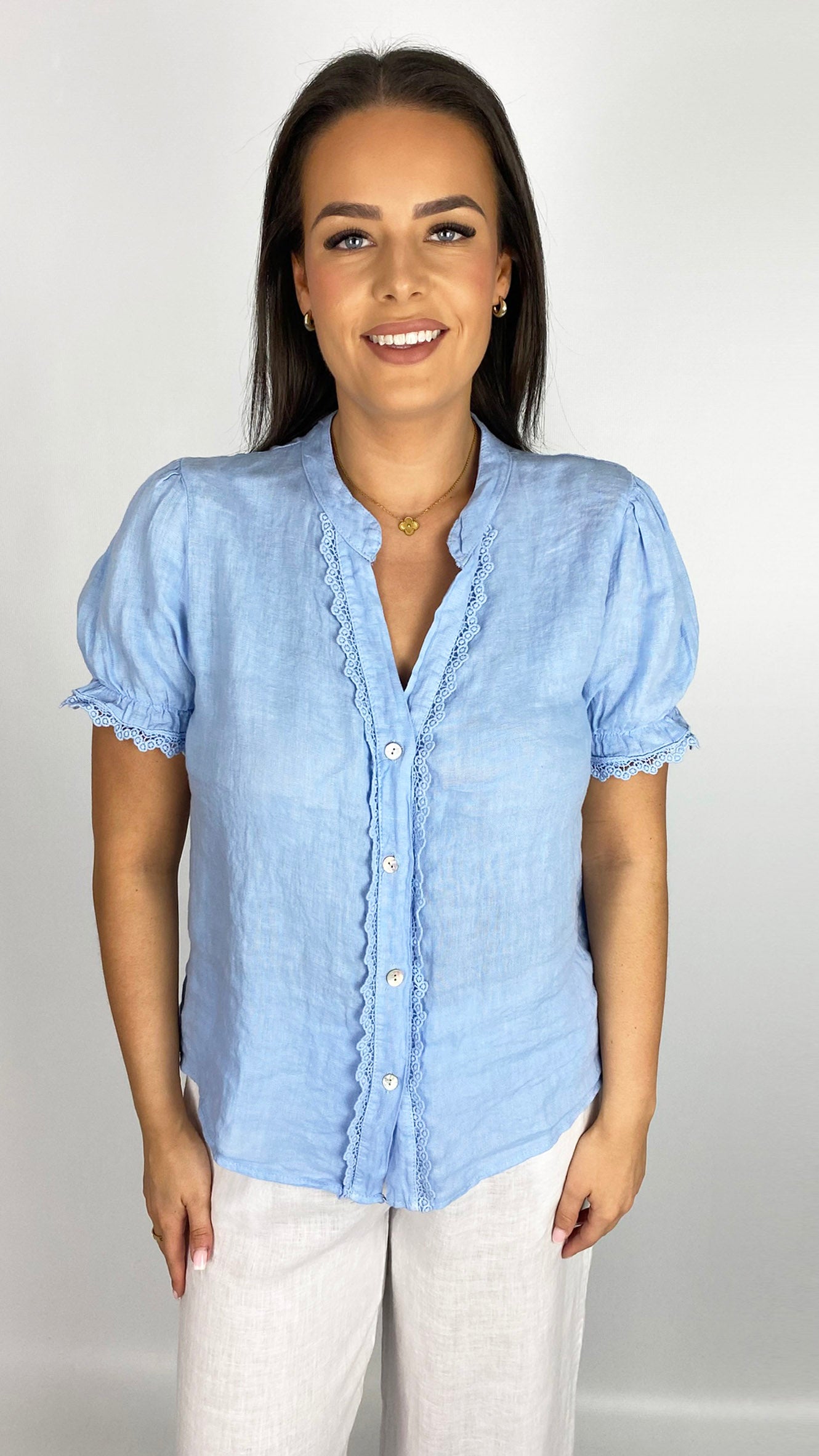 Pure linen crochet trimmed top | 4 Colours