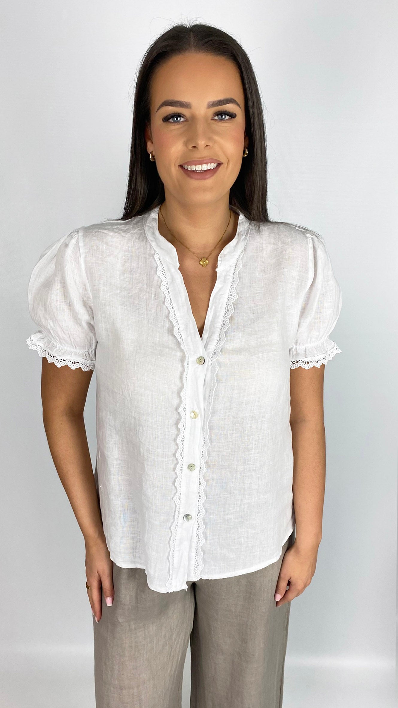 Pure linen crochet trimmed top | 4 Colours