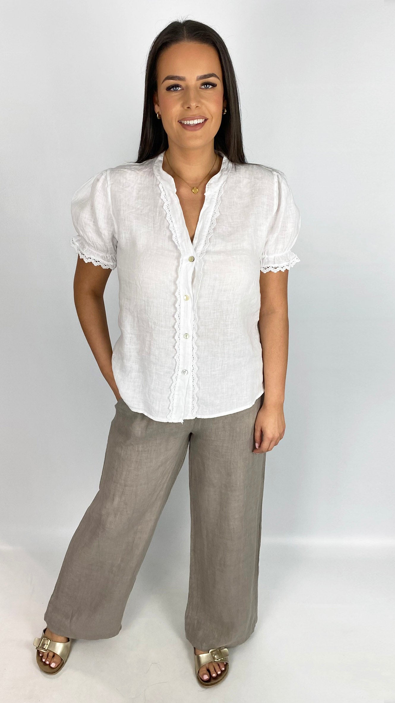 Pure linen crochet trimmed top | 4 Colours