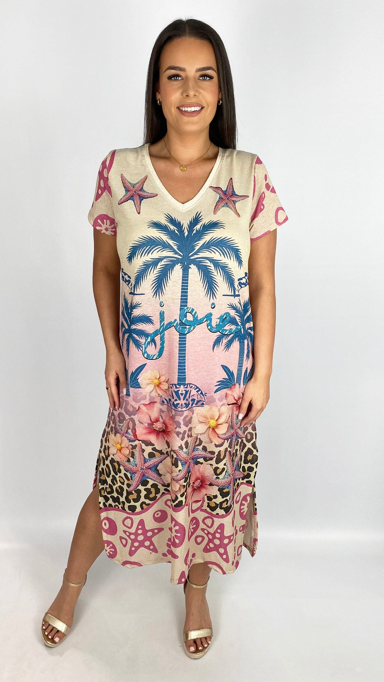 Lurex print v-neck midaxi dress | 3 Designs