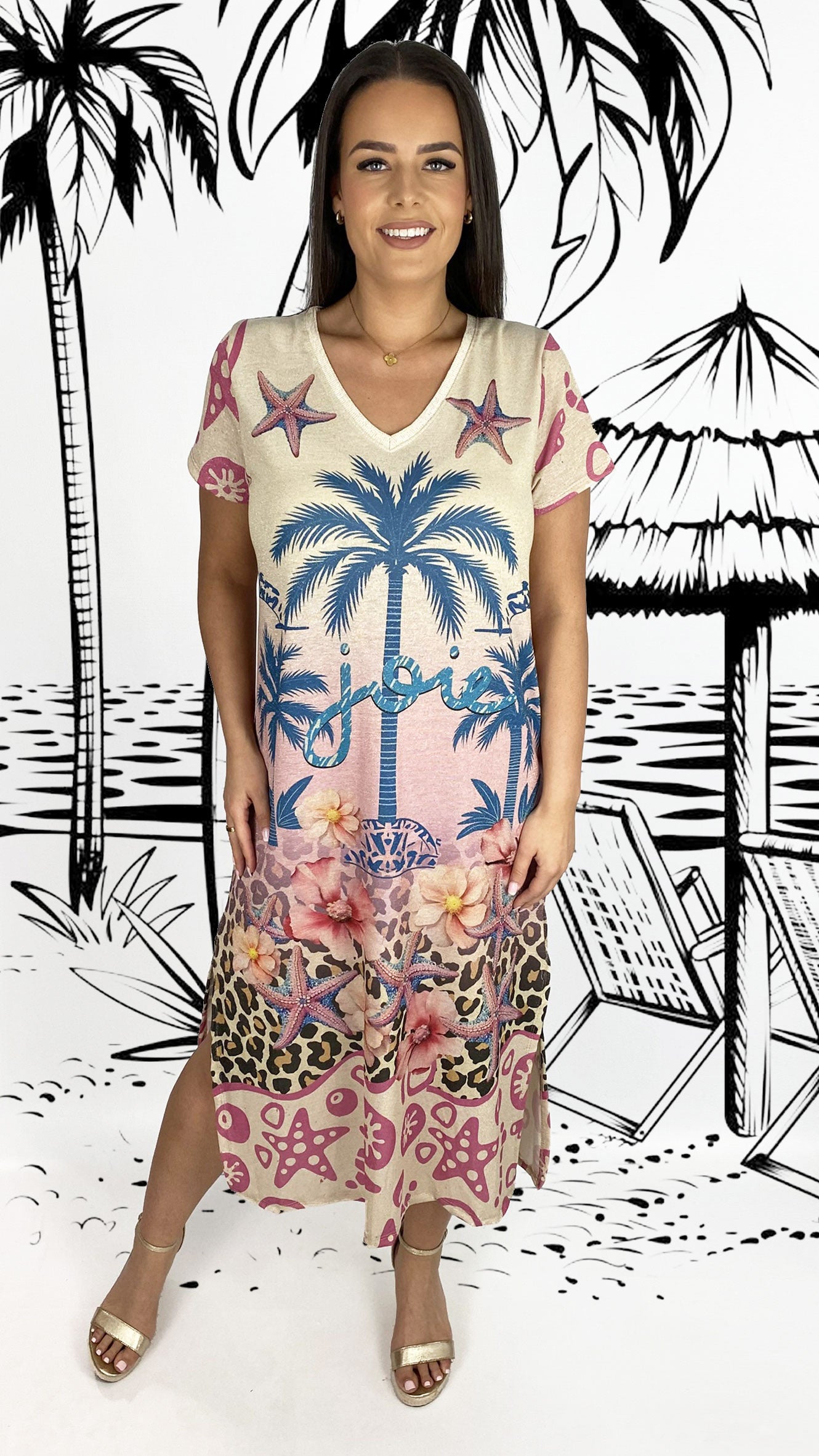 Lurex print v-neck midaxi dress | 3 Designs