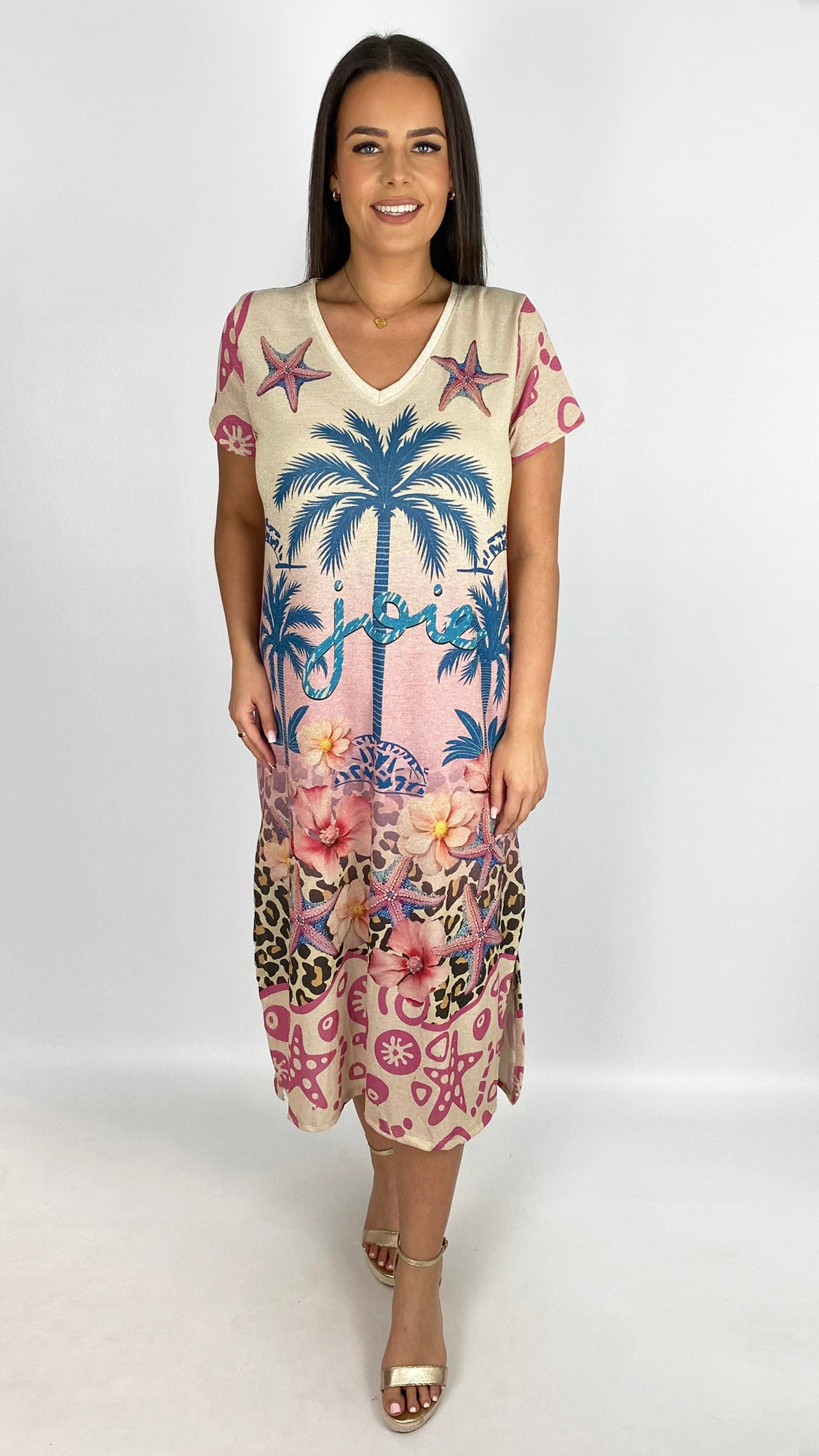 Lurex print v-neck midaxi dress | 3 Designs