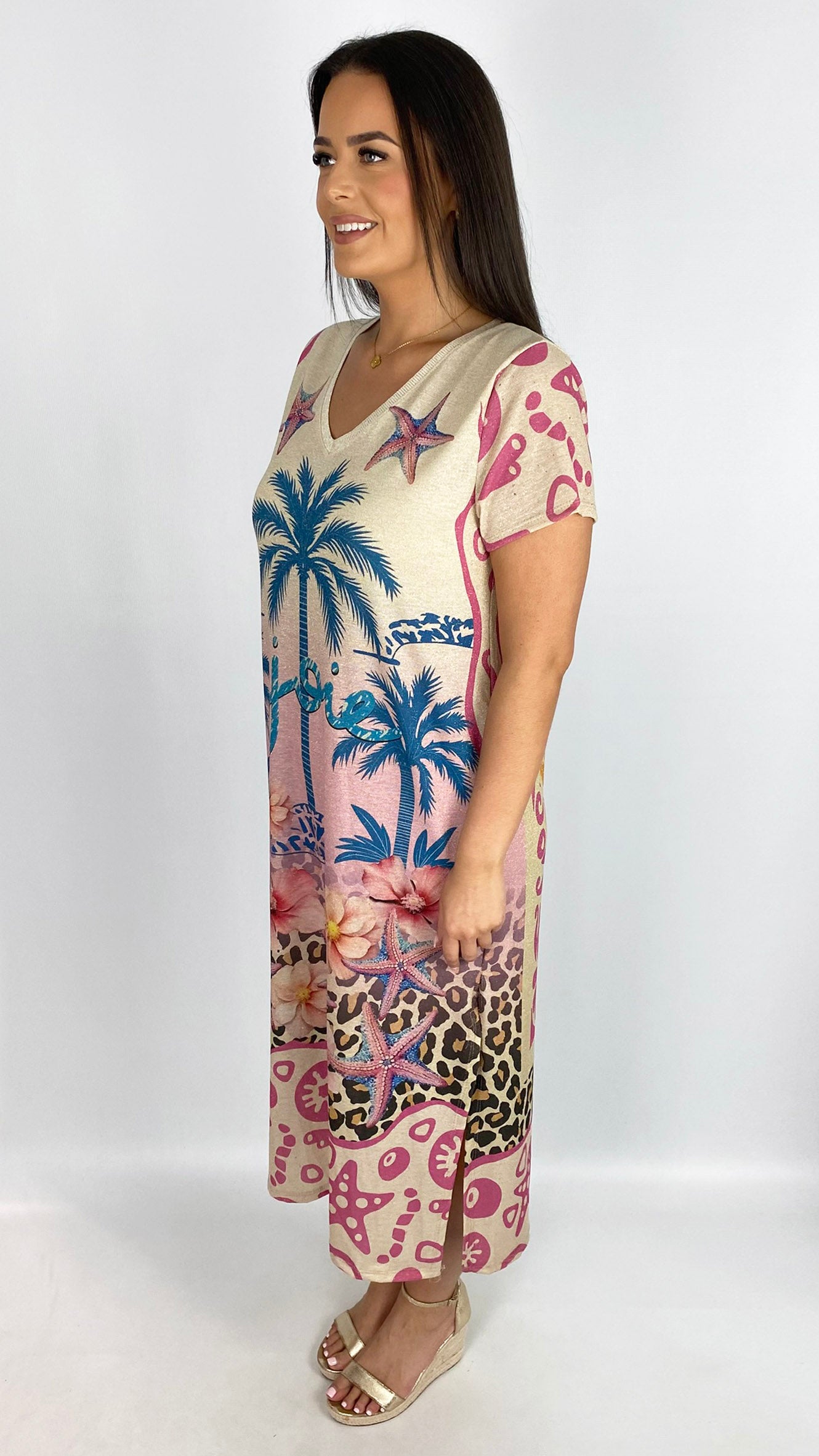 Lurex print v-neck midaxi dress | 3 Designs