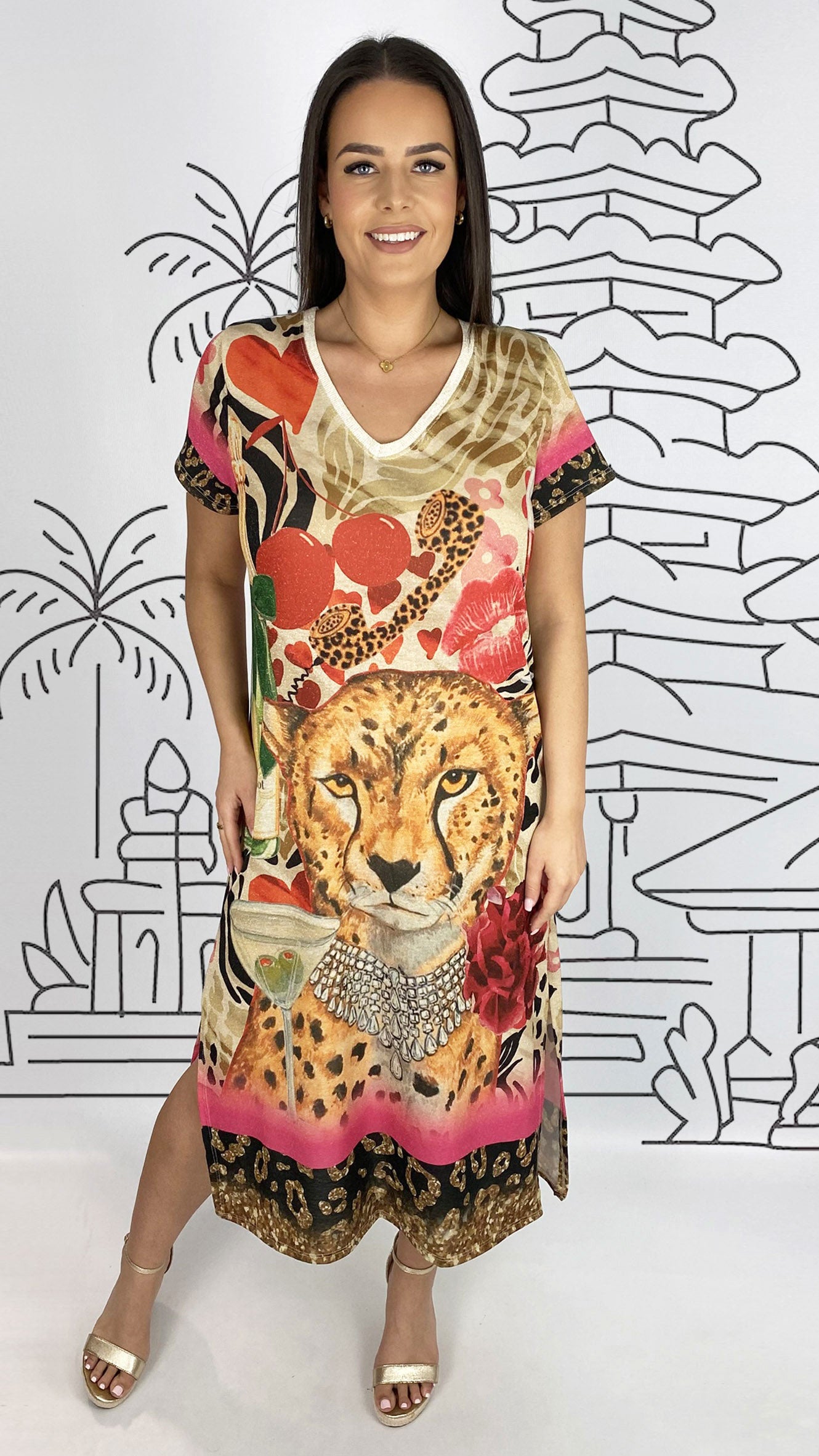 Lurex print v-neck midaxi dress | 3 Designs