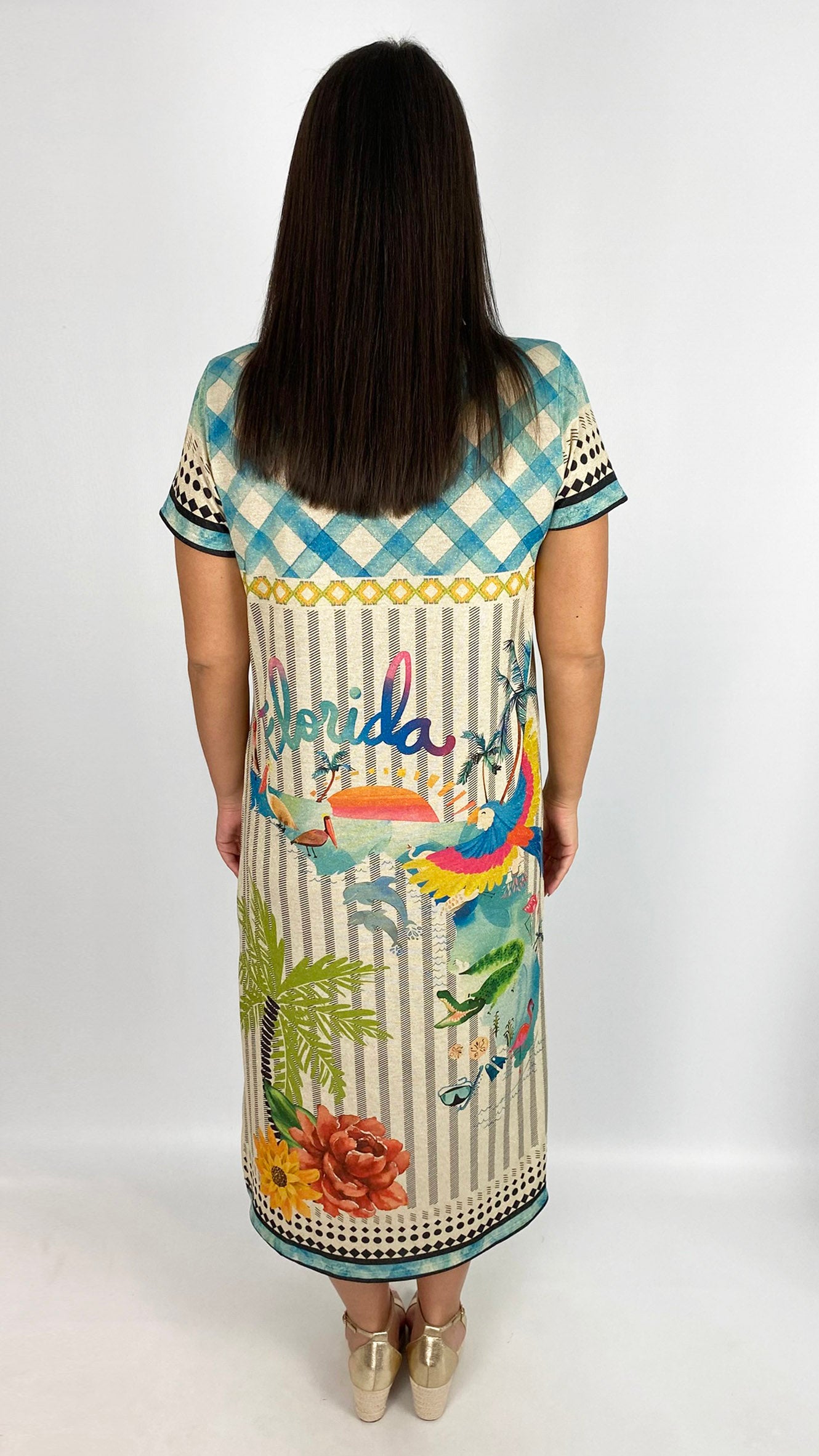Lurex print v-neck midaxi dress | 3 Designs