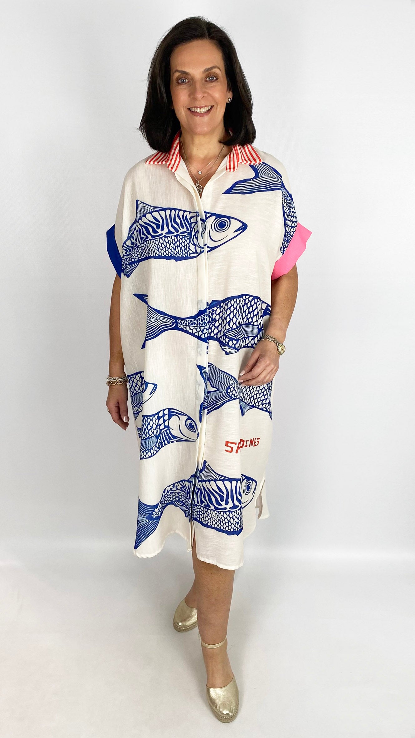 Linen mix button-through graphic shirt dress | 3 Prints