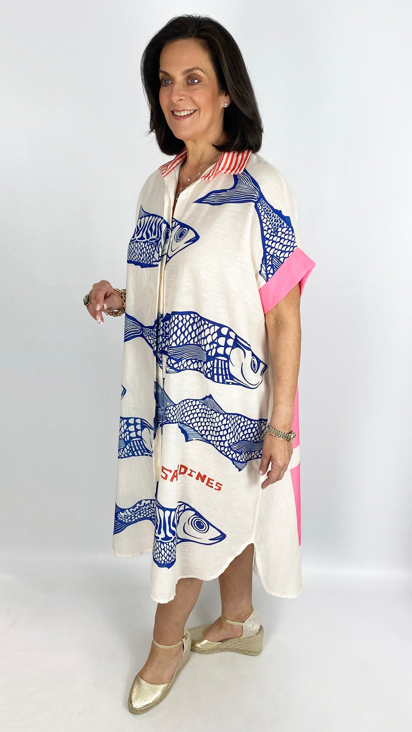 Linen mix button-through graphic shirt dress | 3 Prints