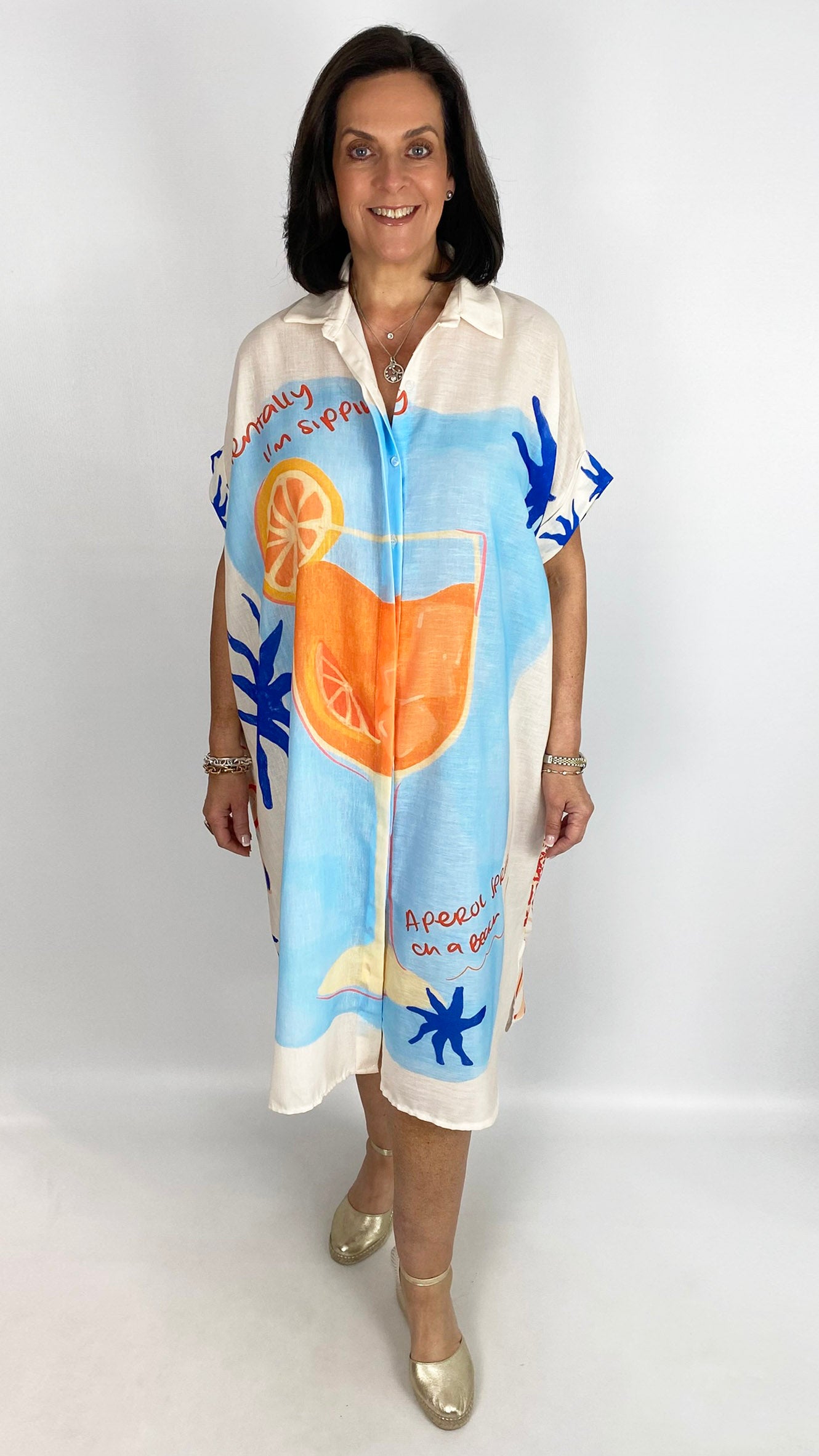 Linen mix button-through graphic shirt dress | 3 Prints
