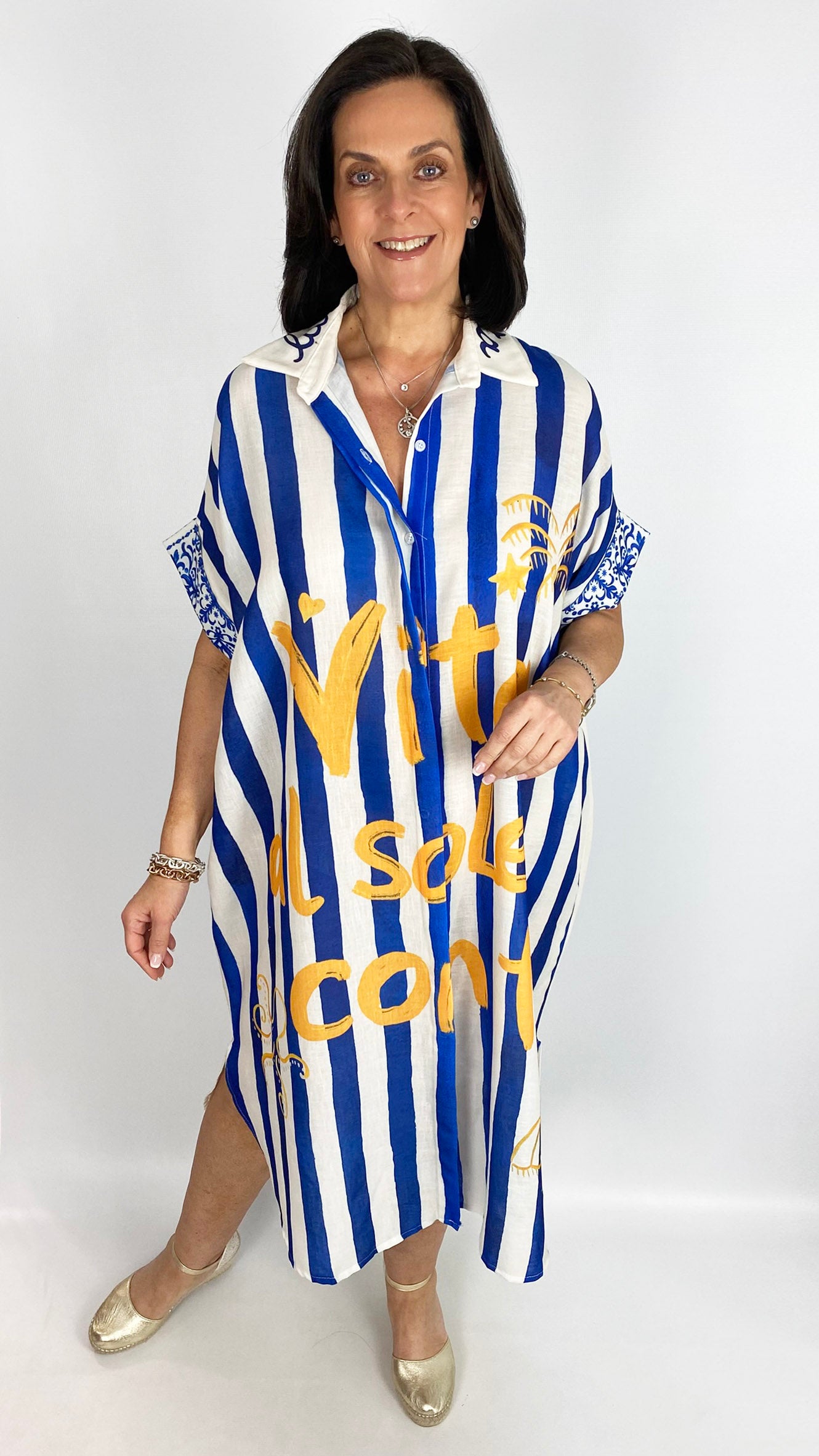 Linen mix button-through graphic shirt dress | 3 Prints