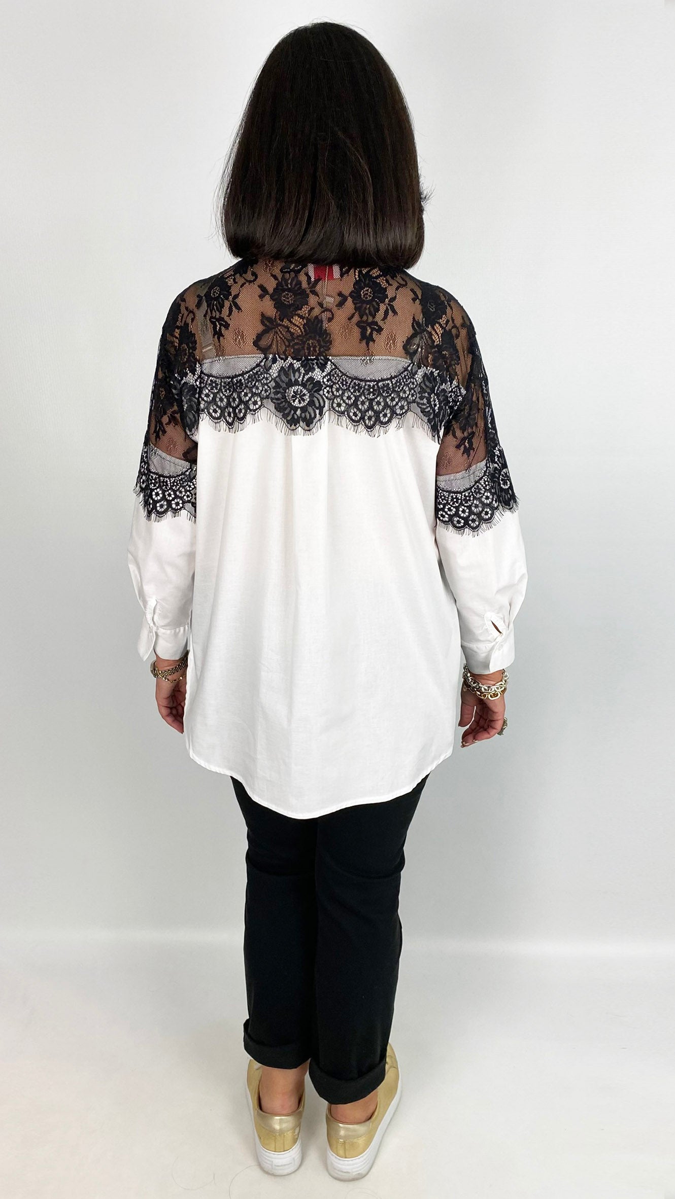 Lace shoulder classic shirt | White/Black