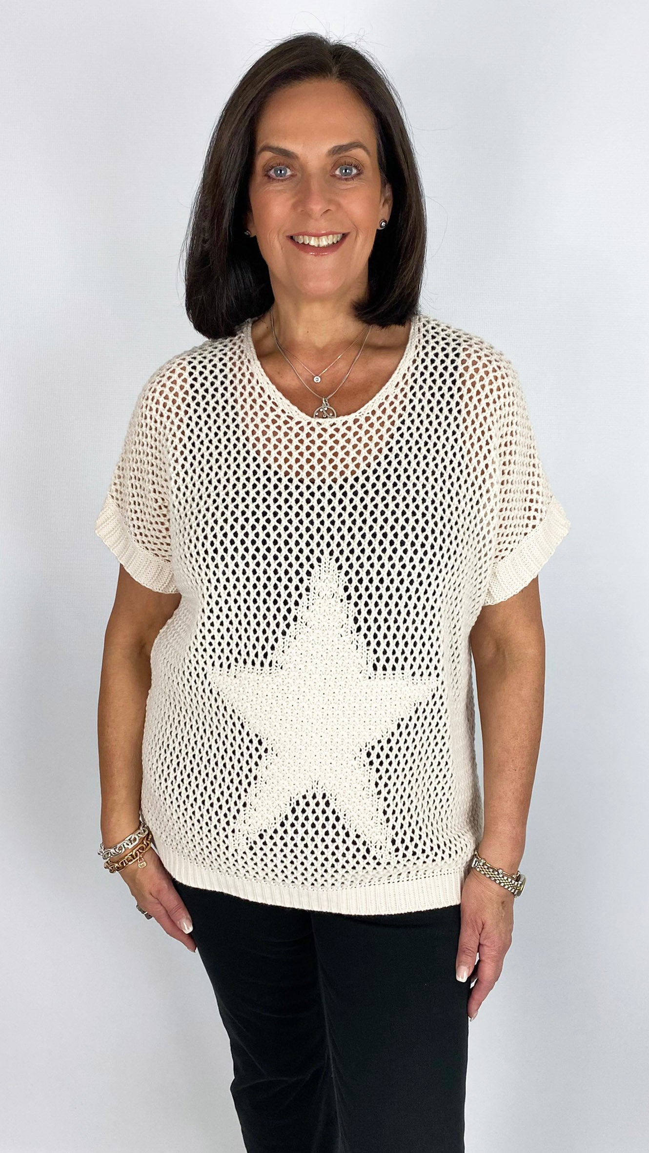 Crochet star open-knit short sleeve top | 3 Colours | last 1