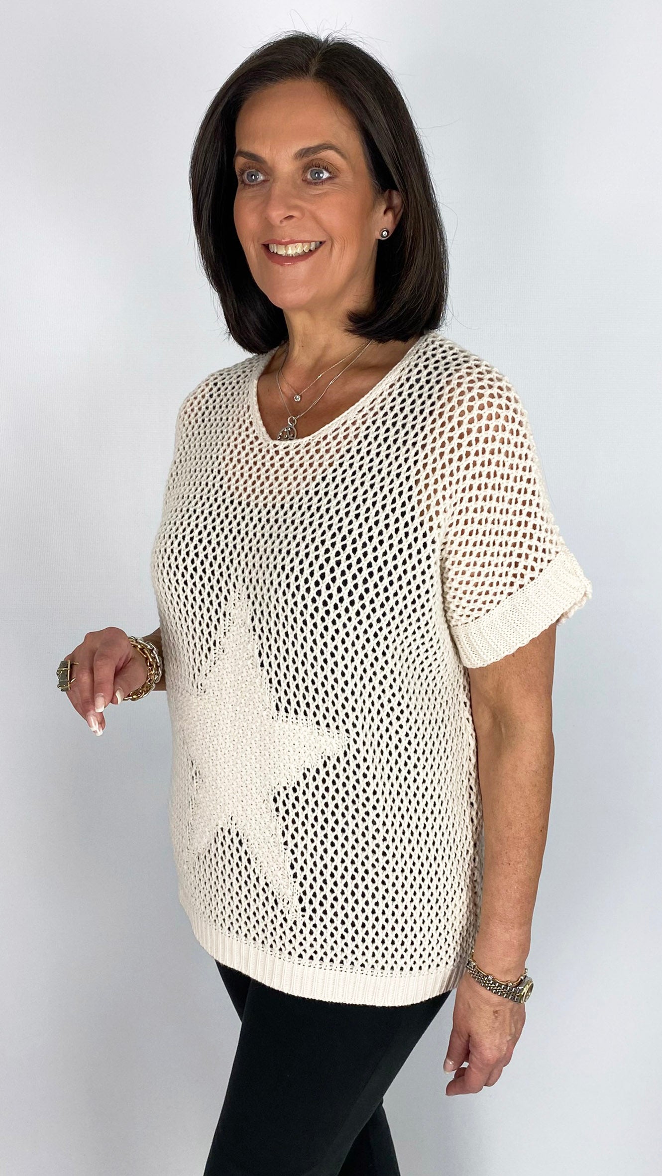 Crochet star open-knit short sleeve top | 3 Colours | last 1