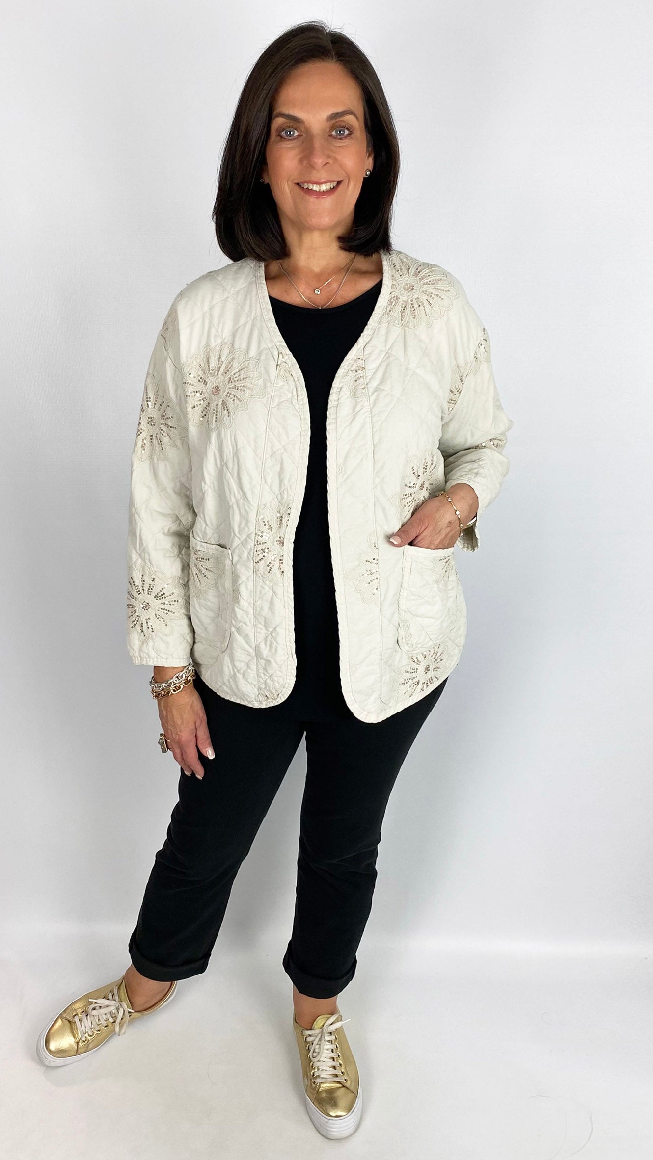 Sequin embellished edge-to-edge jacket | 2 Colours