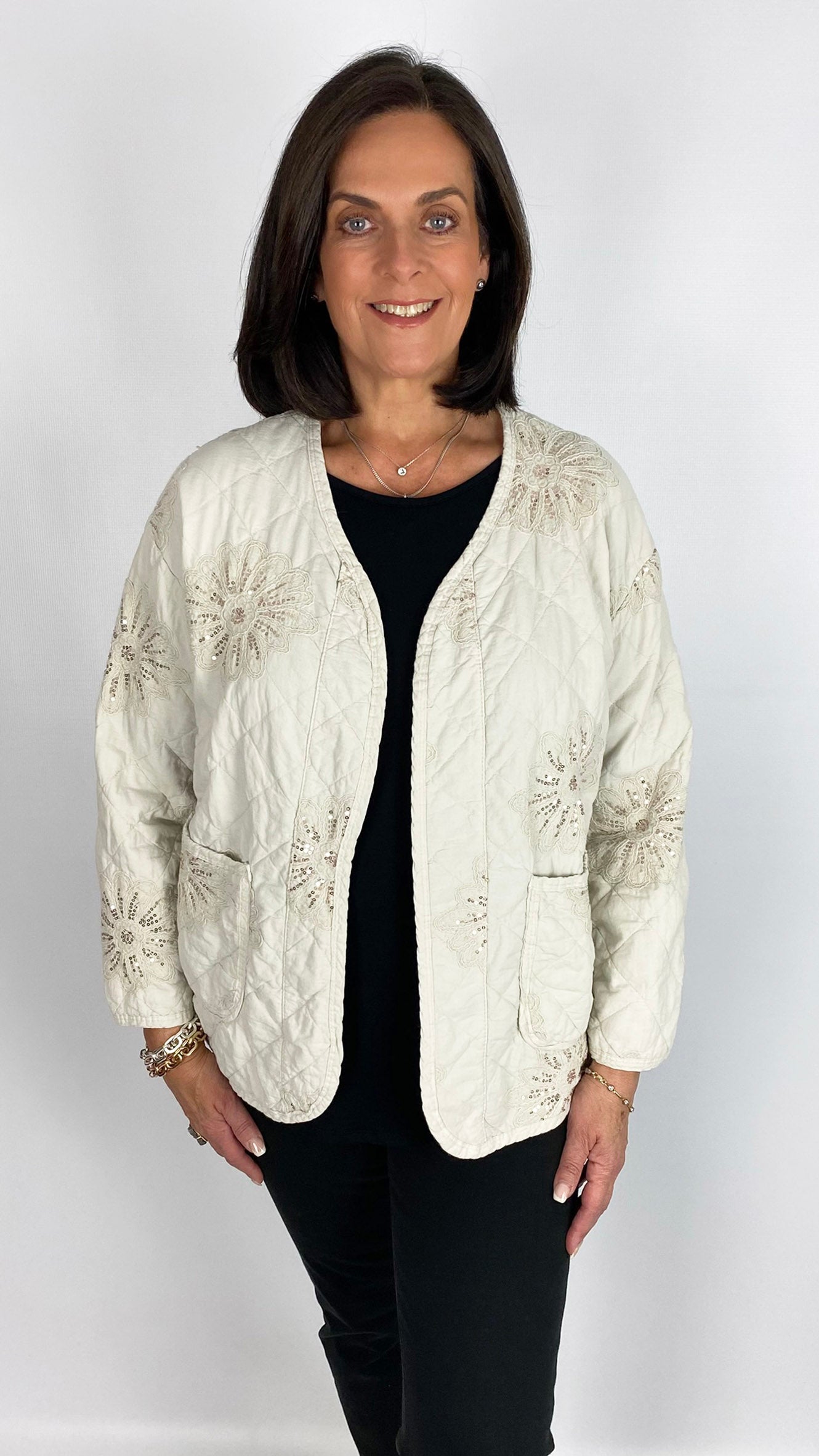 Sequin embellished edge-to-edge jacket | 2 Colours