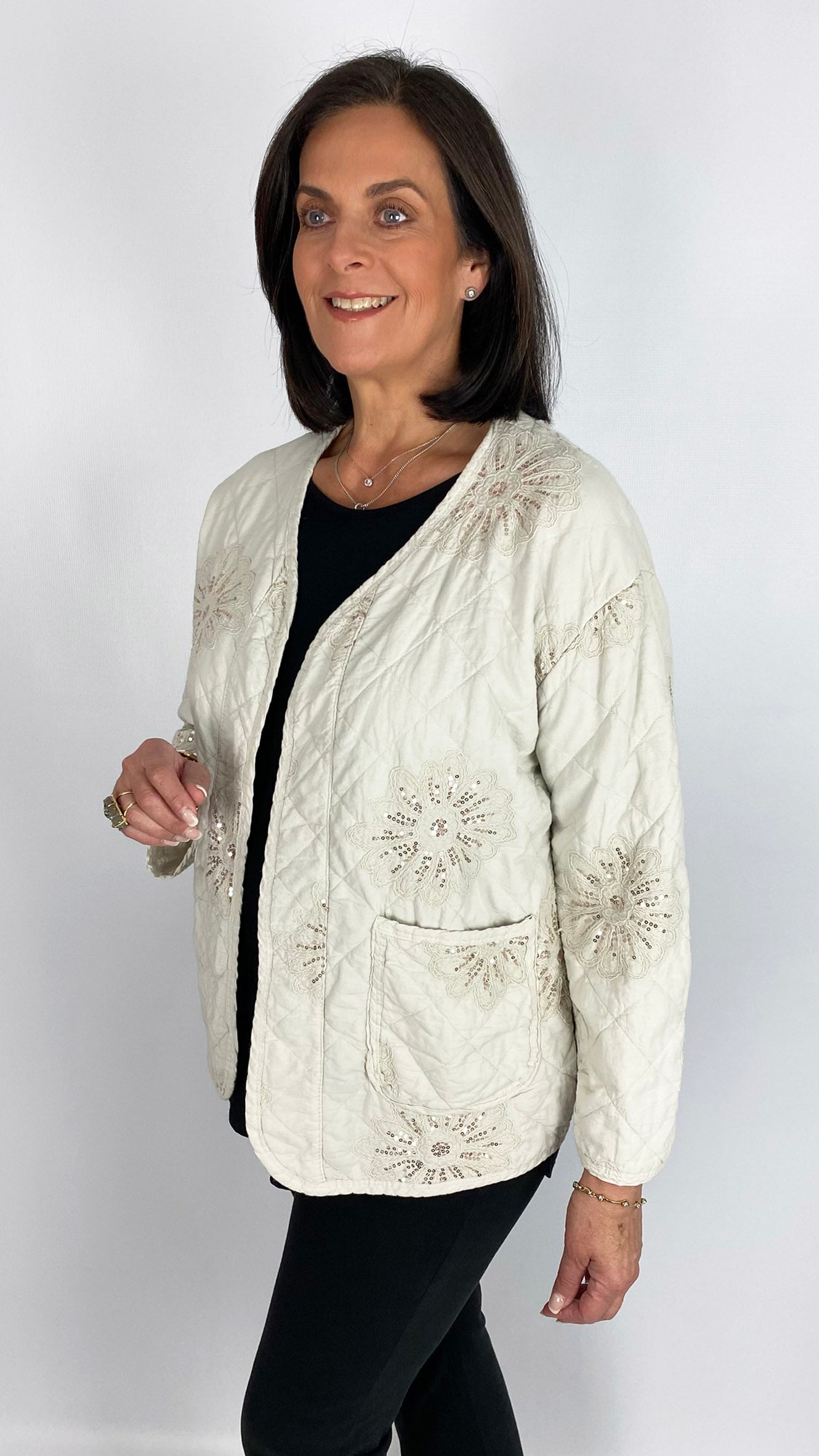 Sequin embellished edge-to-edge jacket | 2 Colours