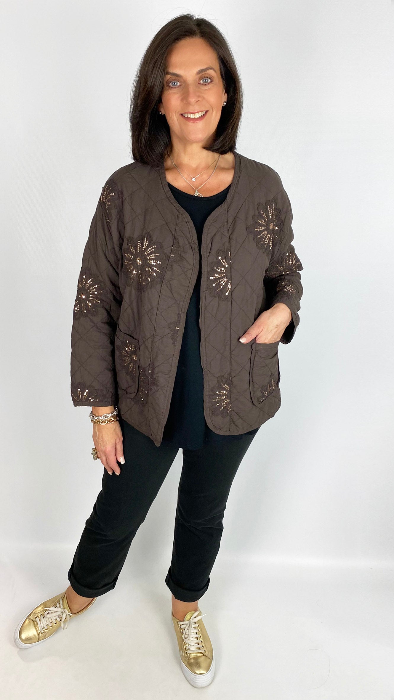 Sequin embellished edge-to-edge jacket | 2 Colours