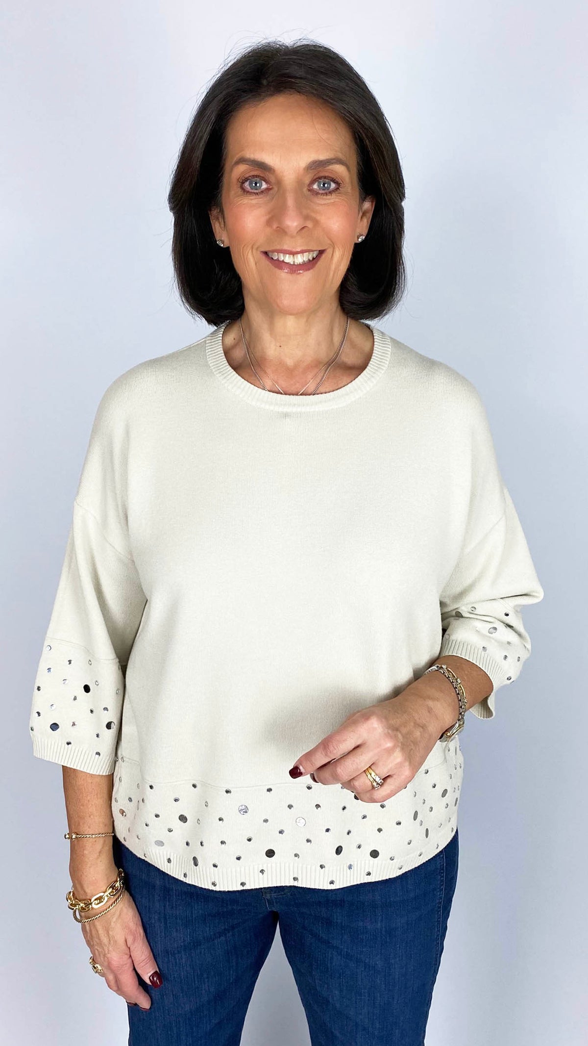 Embellished hem & sleeve jumper | 3 Colours
