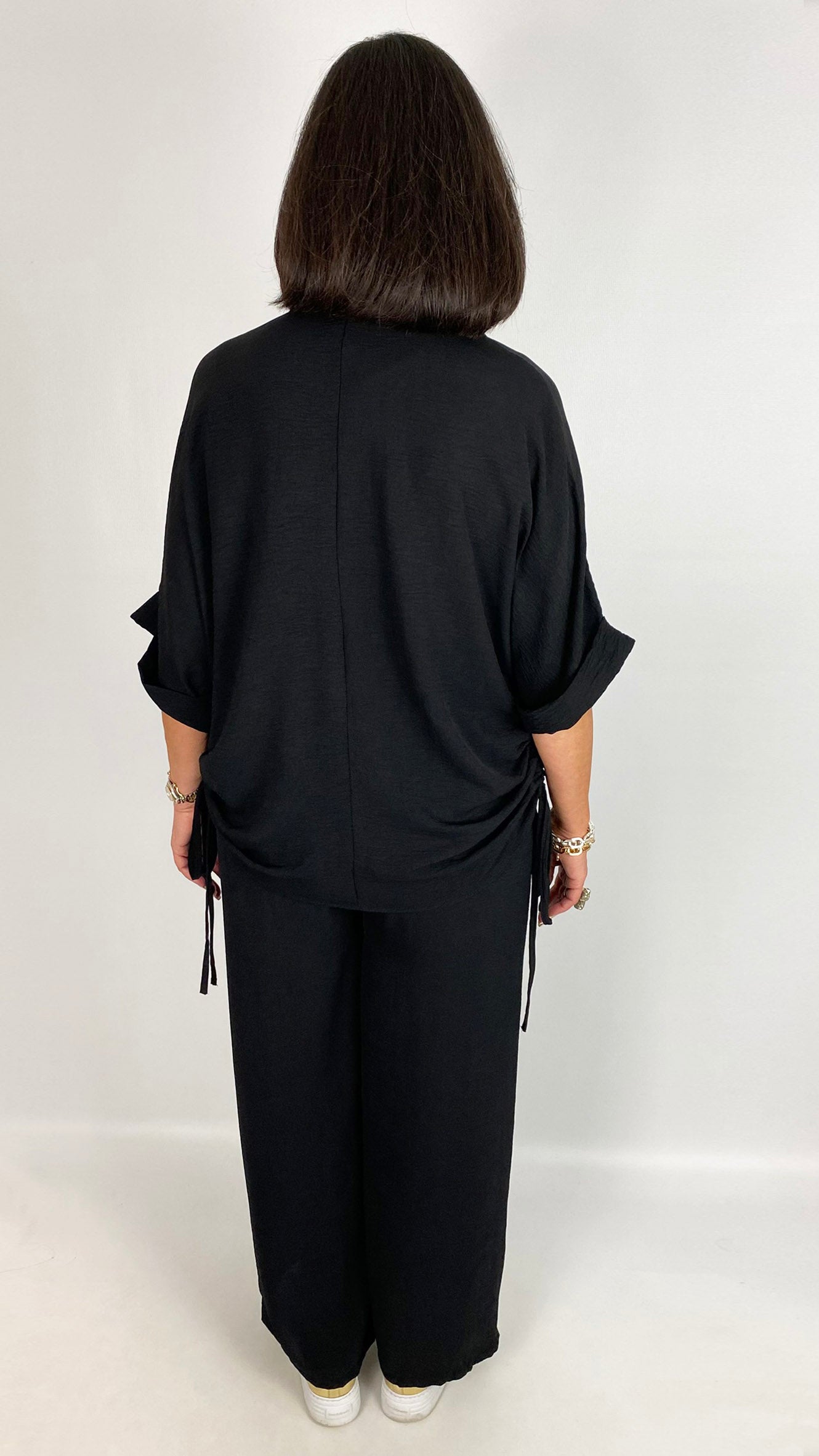 Ruched side detail v-neck top & wide-leg trouser set | 2 Colours | last 1