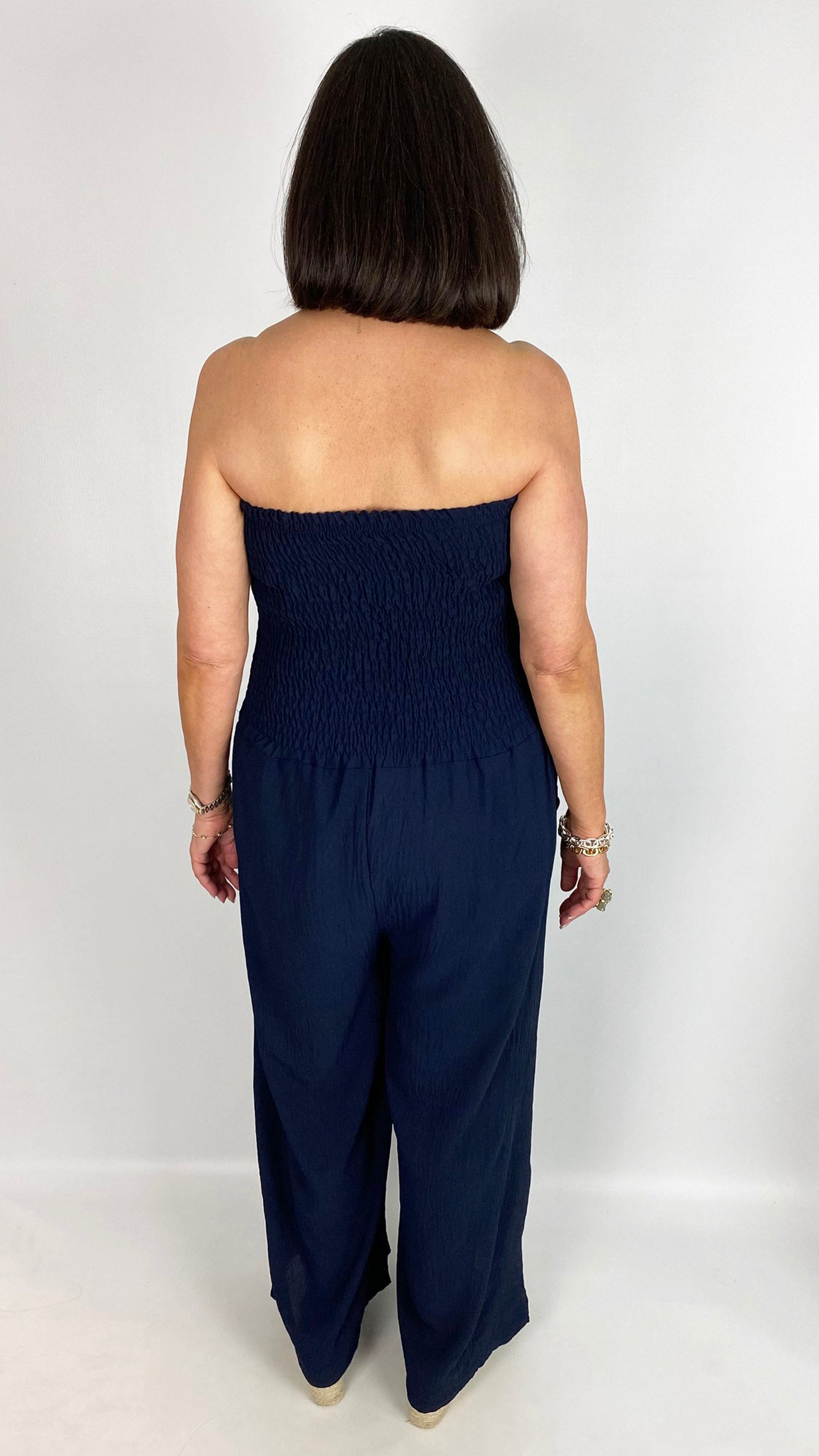 Crepe shirred wide-leg jumpsuit | 2 Colours | last 1