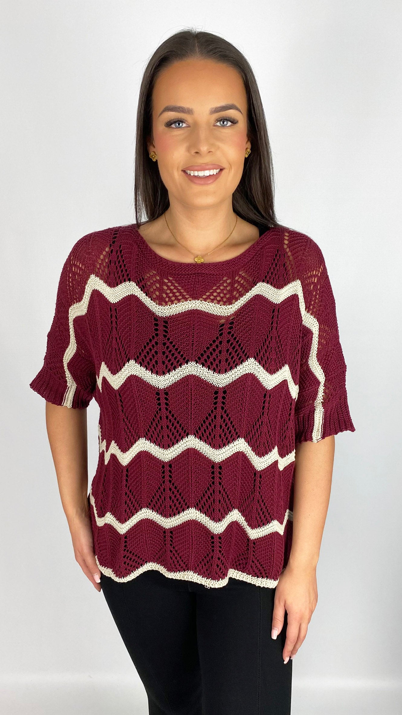 Open-knit zig-zag short sleeve top | 5 Colours