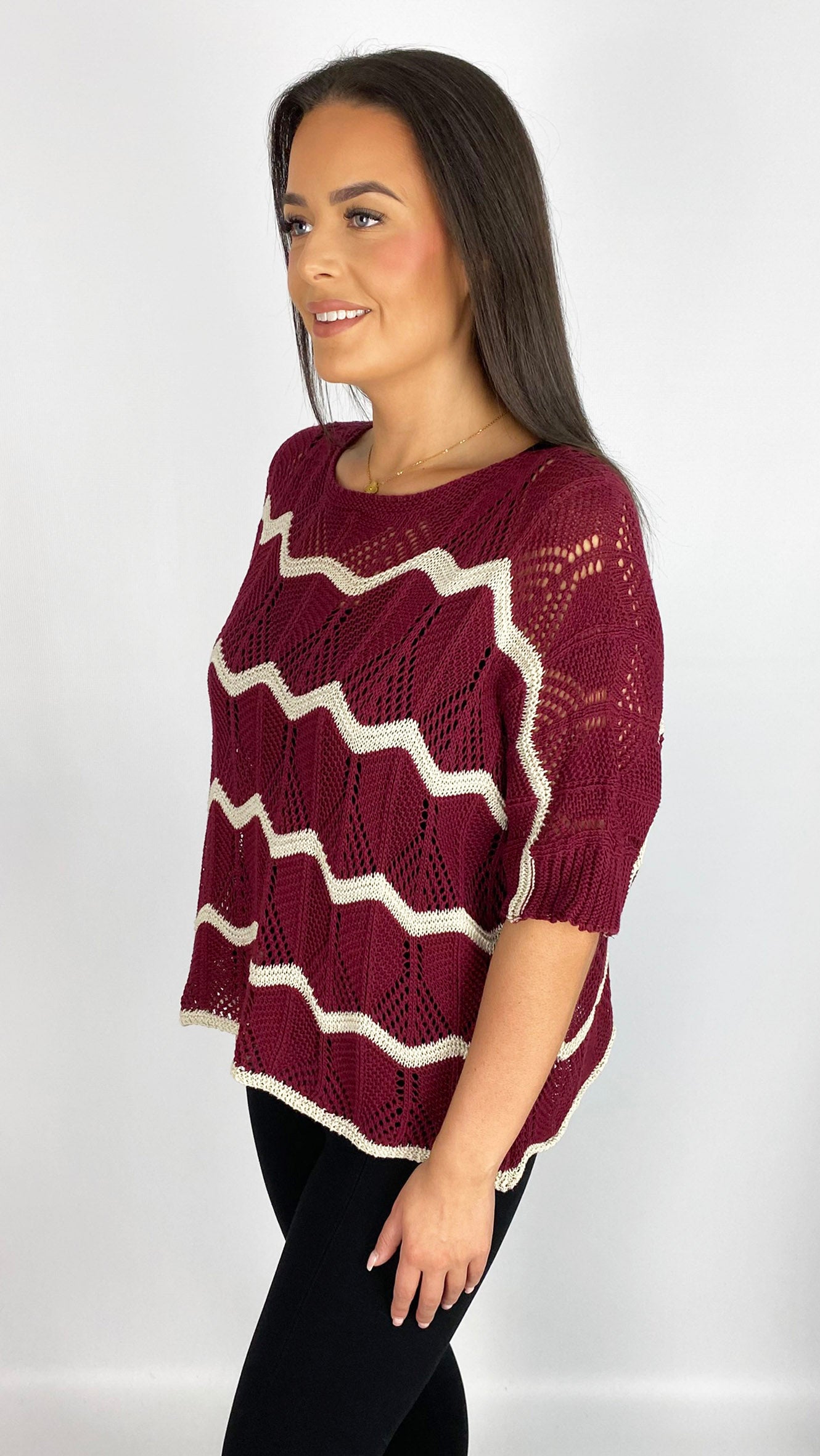 Open-knit zig-zag short sleeve top | 5 Colours
