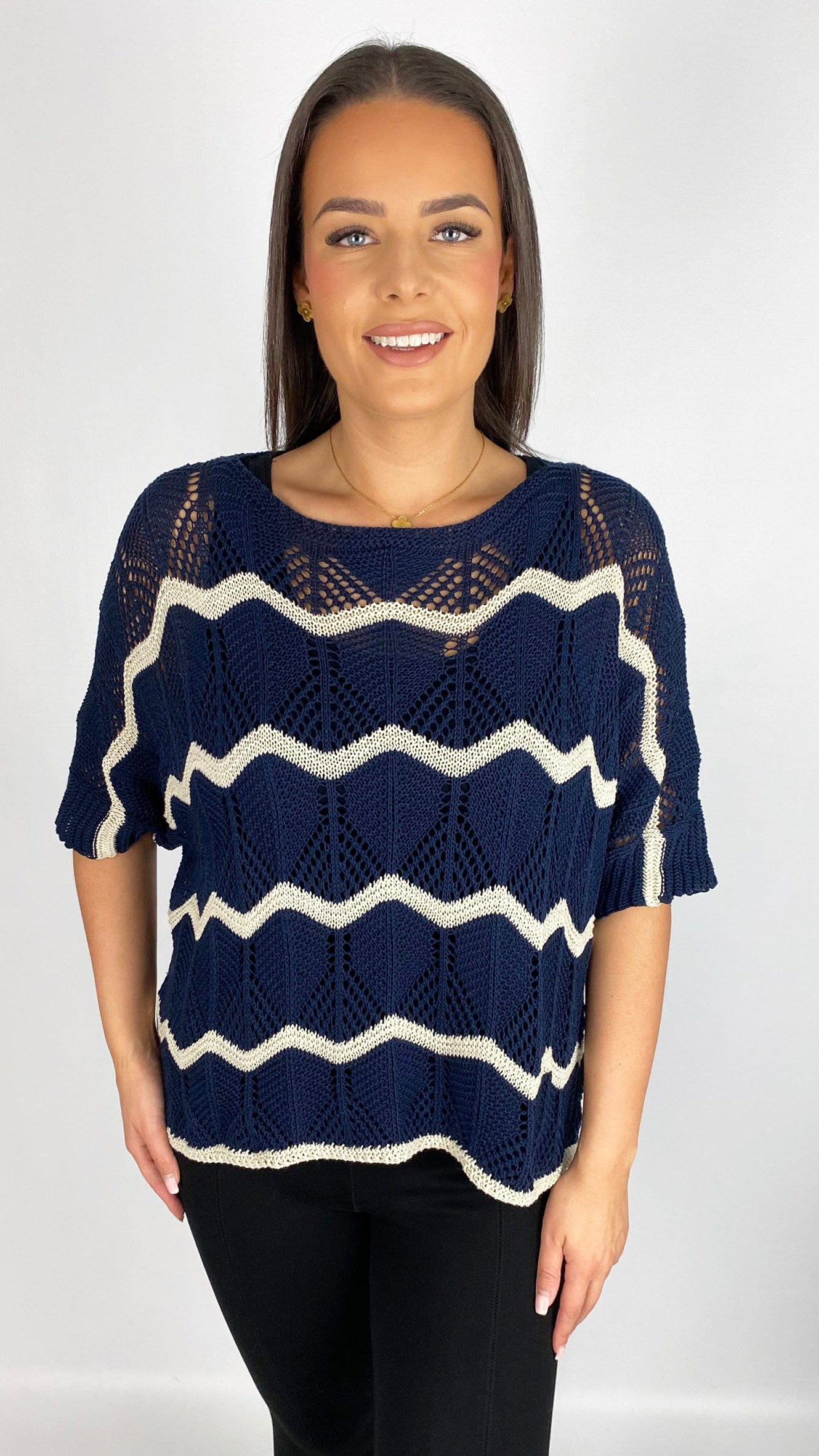 Open-knit zig-zag short sleeve top | 5 Colours