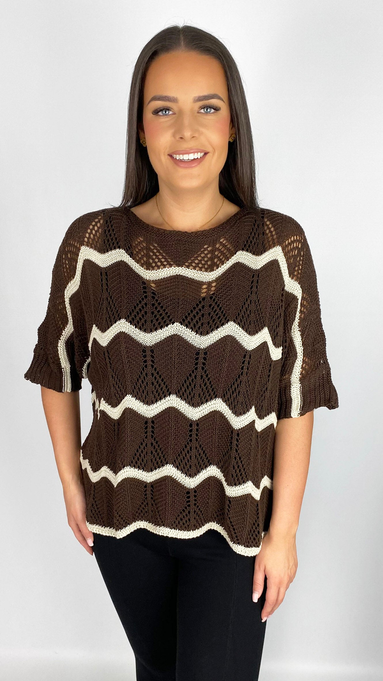 Open-knit zig-zag short sleeve top | 5 Colours