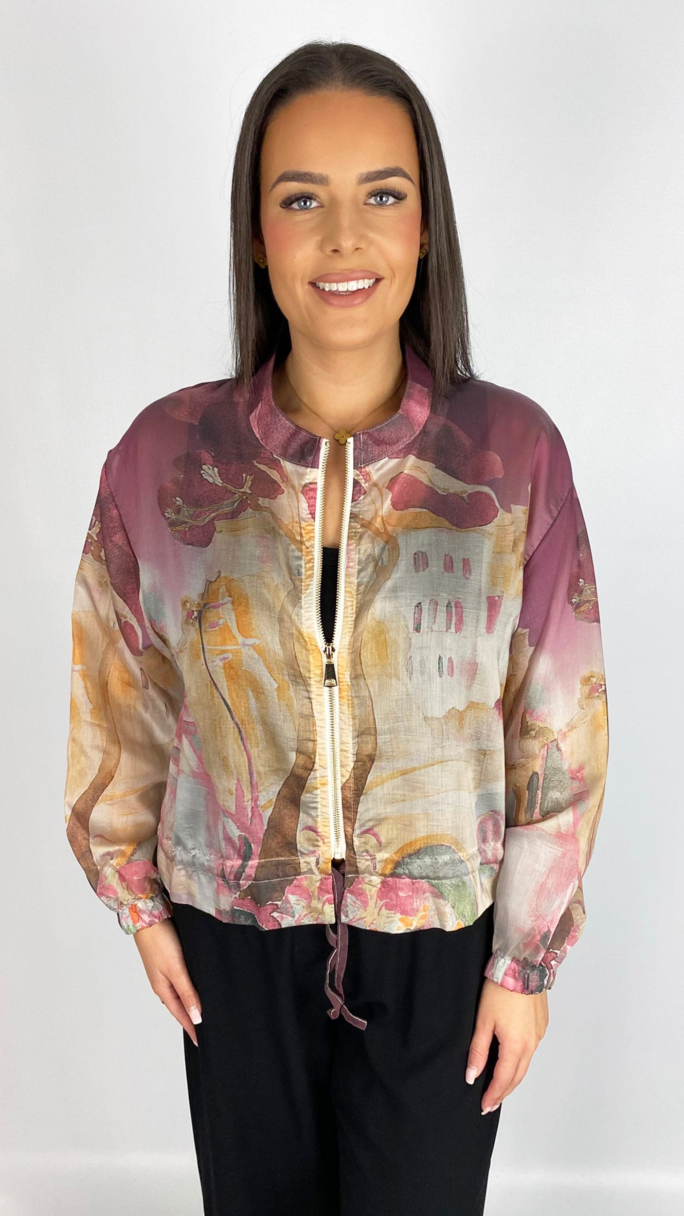 Vegan silk landscape print bomber jacket | 4 Colours