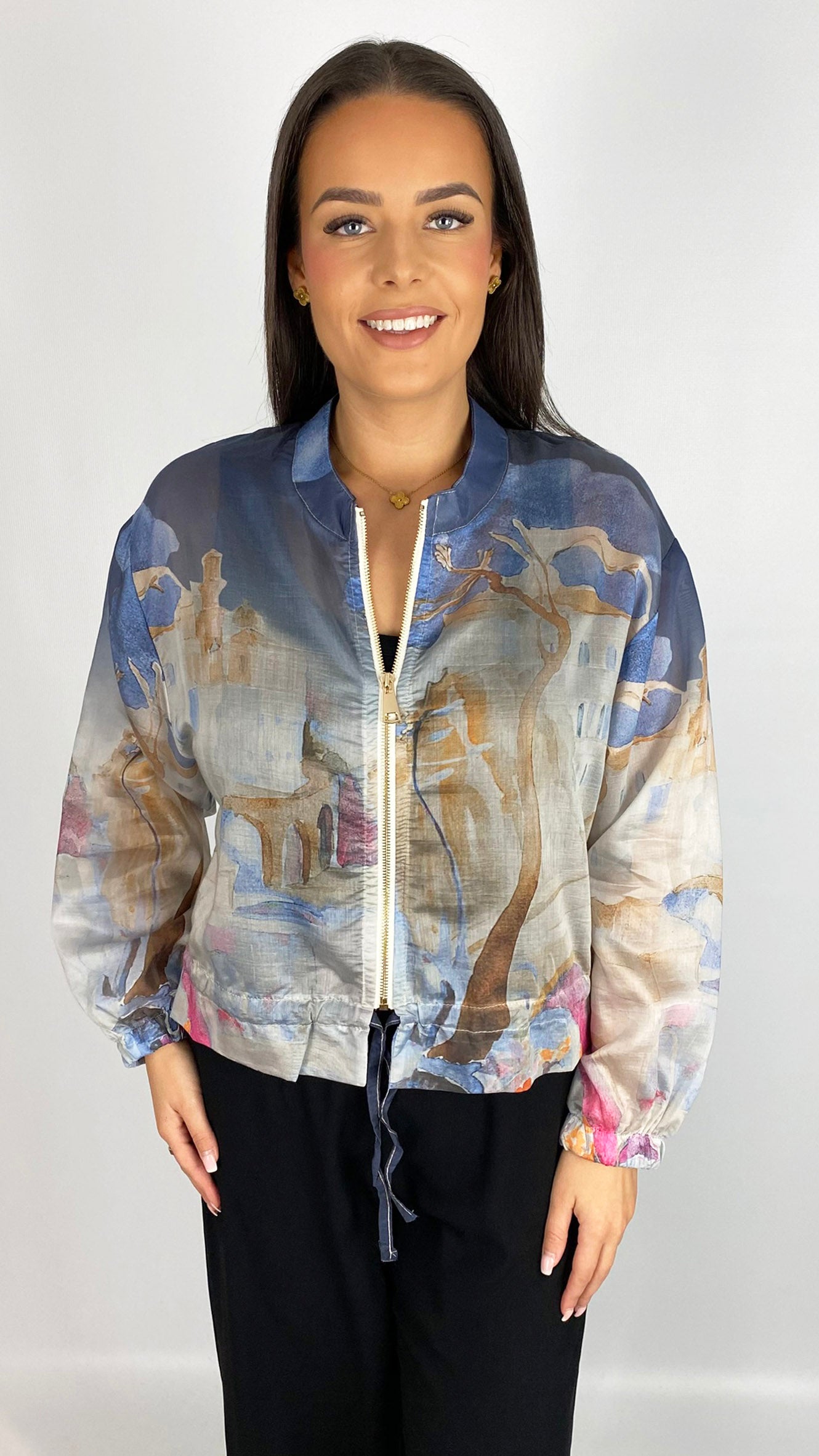 Vegan silk landscape print bomber jacket | 4 Colours